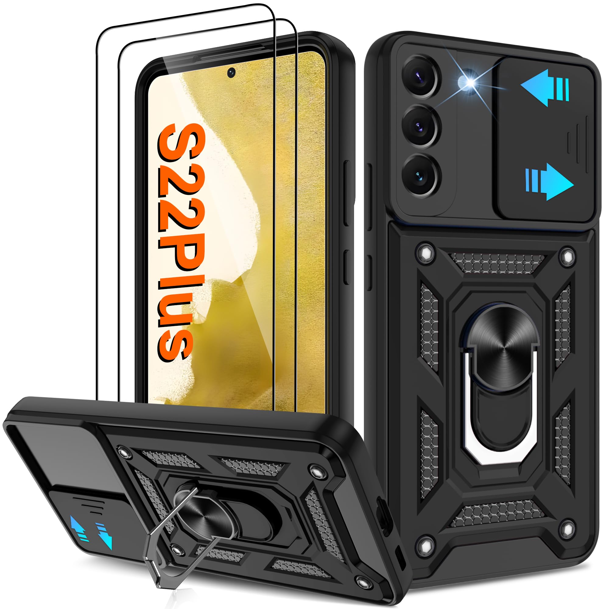 ATUMP for Galaxy-S22 Plus-Case with Camera Lens Cover+ (2 Pcs) HD Screen Protector, [Military Grade] Drop Tested 360 Rotation Me