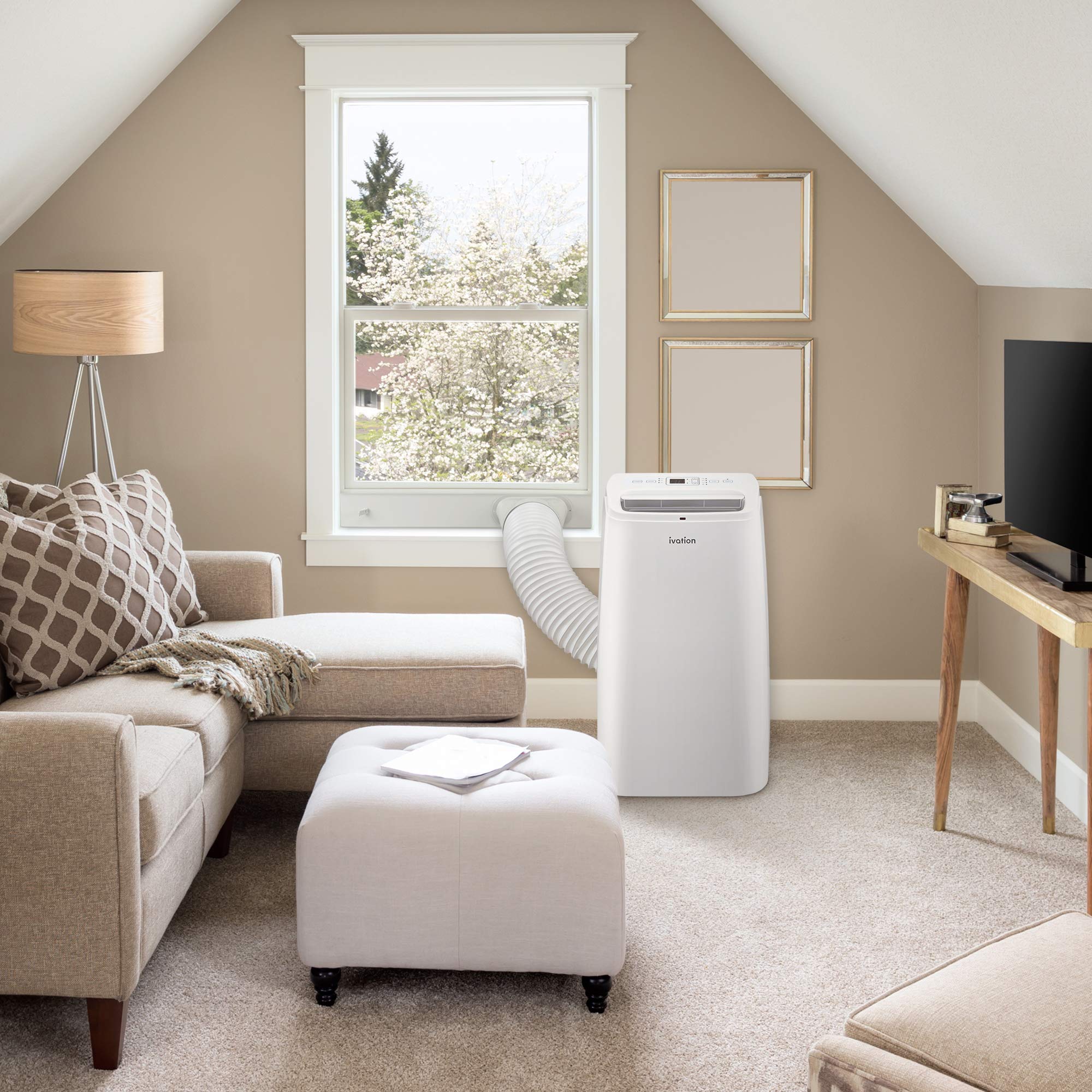 Ivation 12,000 Btu Portable Air Conditioner With Wi Fi For Rooms Up To 450 Sq Ft (8,000 Btu Sacc) 3 In 1 Smart App Control Cooling System, Dehumidifier And Fan With Remote, Exhaust Hose & Window Kit