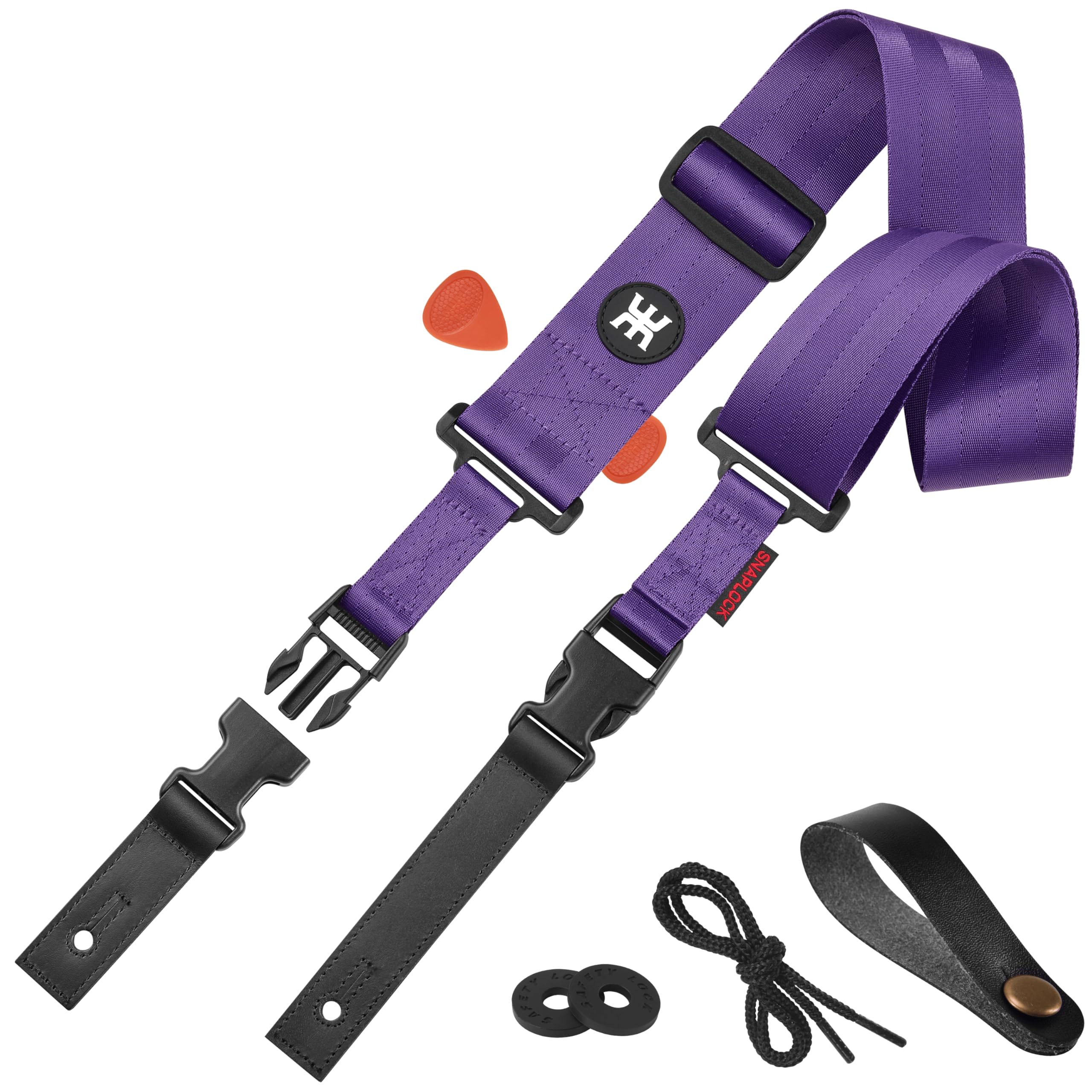 Amumu SNAPLOCK Guitar Strap with Clip - Purple Nylon for Acoustic, Electric, and Bass Guitar - 2 Wide