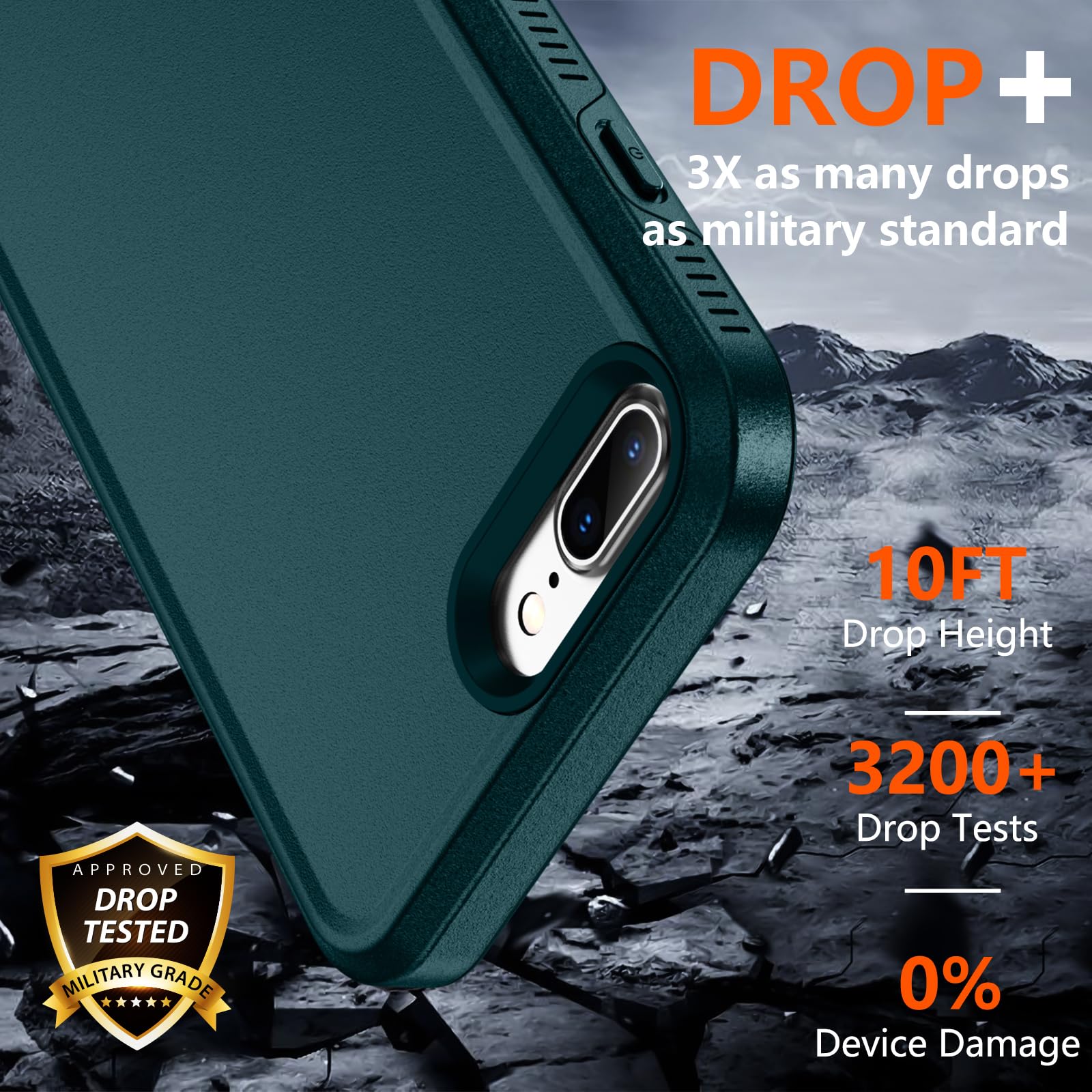 Spidercase For Iphone 7/8 Plus Case, [10 Ft Military Grade Drop Protection] [Non Slip] [2 Pcs Tempered Glass Screen Protector] H