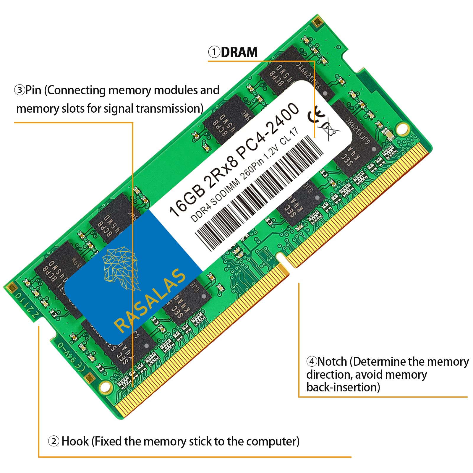Rasalas 16Gb 2Rx8 Ddr4 2400Mhz (Ddr4 2400) Pc4 19200 (Pc4 2400T) Non Ecc Unbuffered 1.2V Cl17 2Rx8 Single Rank 260 Pin So Dimm L