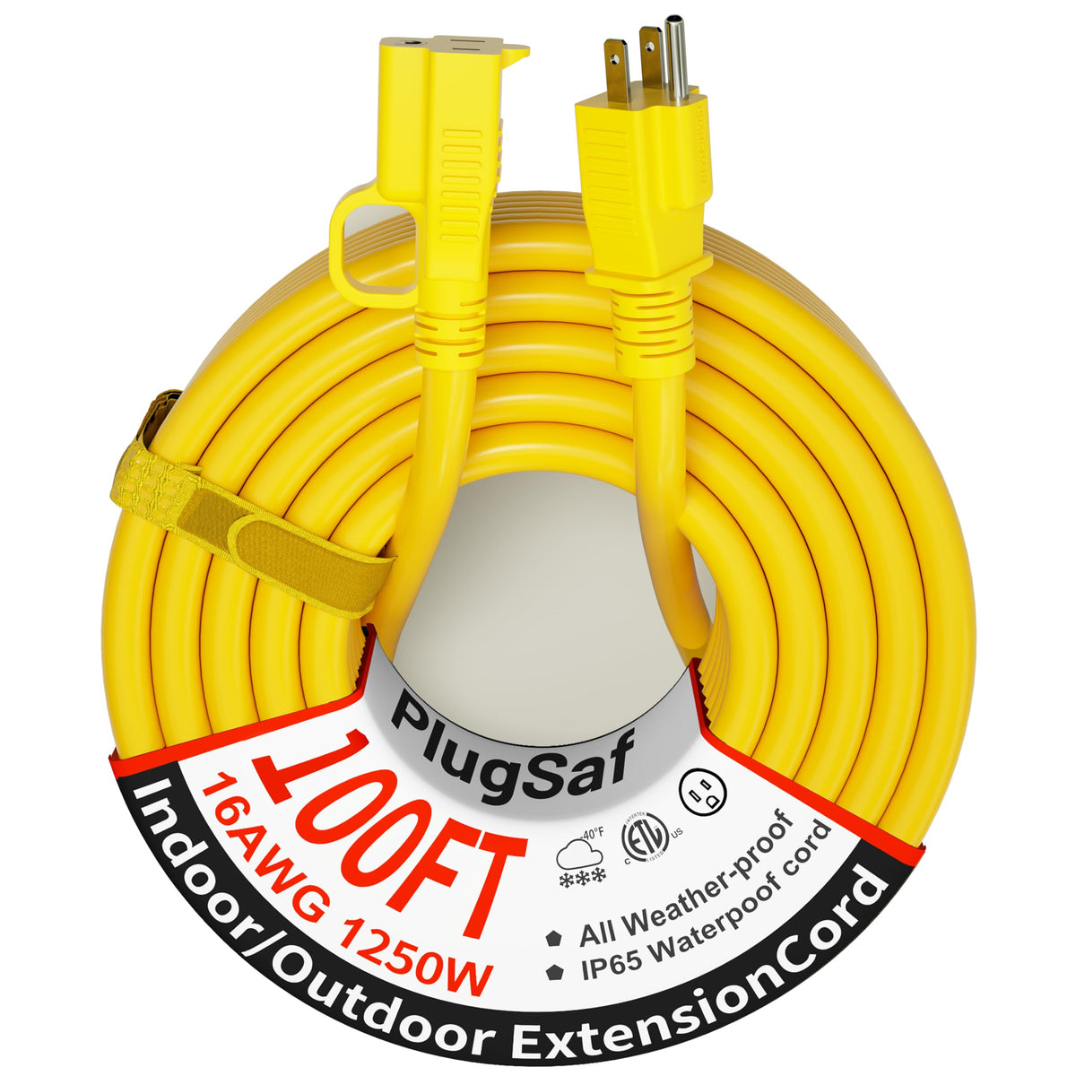 16 Gauge 100 Ft Extension Cord Outdoor Waterproof, 16/3 Sjtw Cold Weatherproof  58F, Flame Retardant, Flexible 3 Prong Yellow El