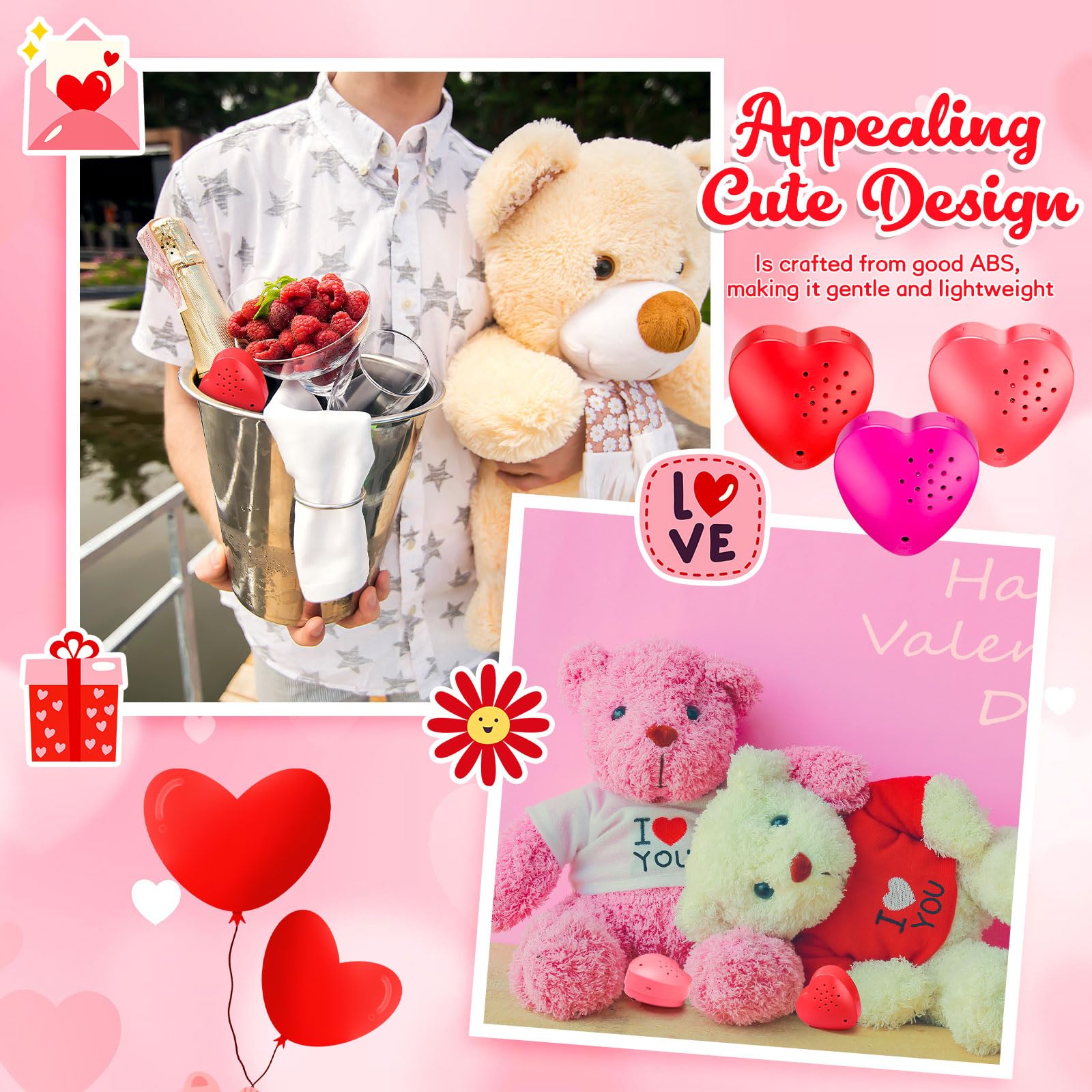 Copkim 6 Pcs 20 Second Heart Shape Voice Recorder Push Button Sound Module for Stuffed Animals ABS