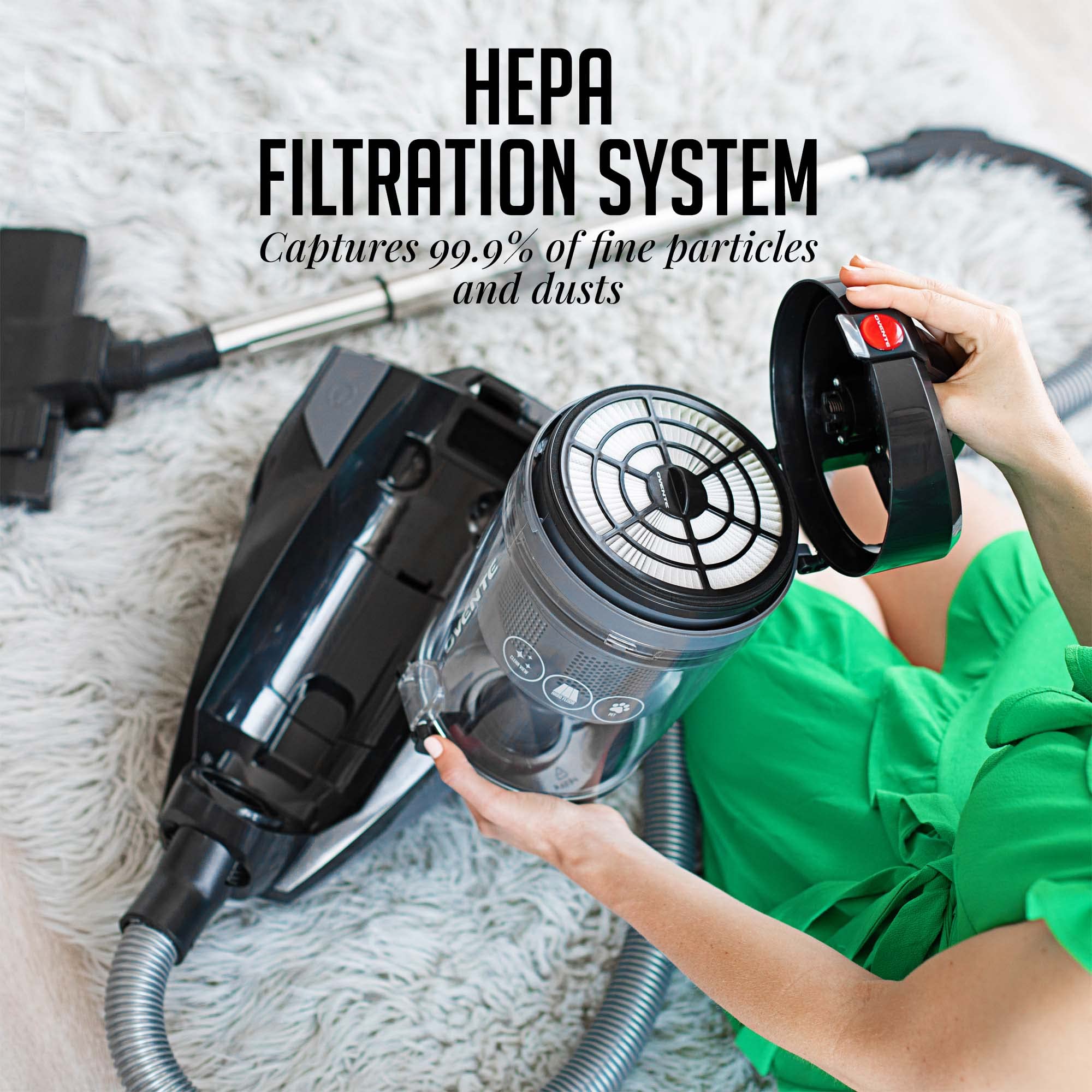 Ovente Bagless Canister Vacuum Cleaner With 3L Dust Cup, Powerful Suction, Telescoping Wand, Retractable Cord And Accessories, 1