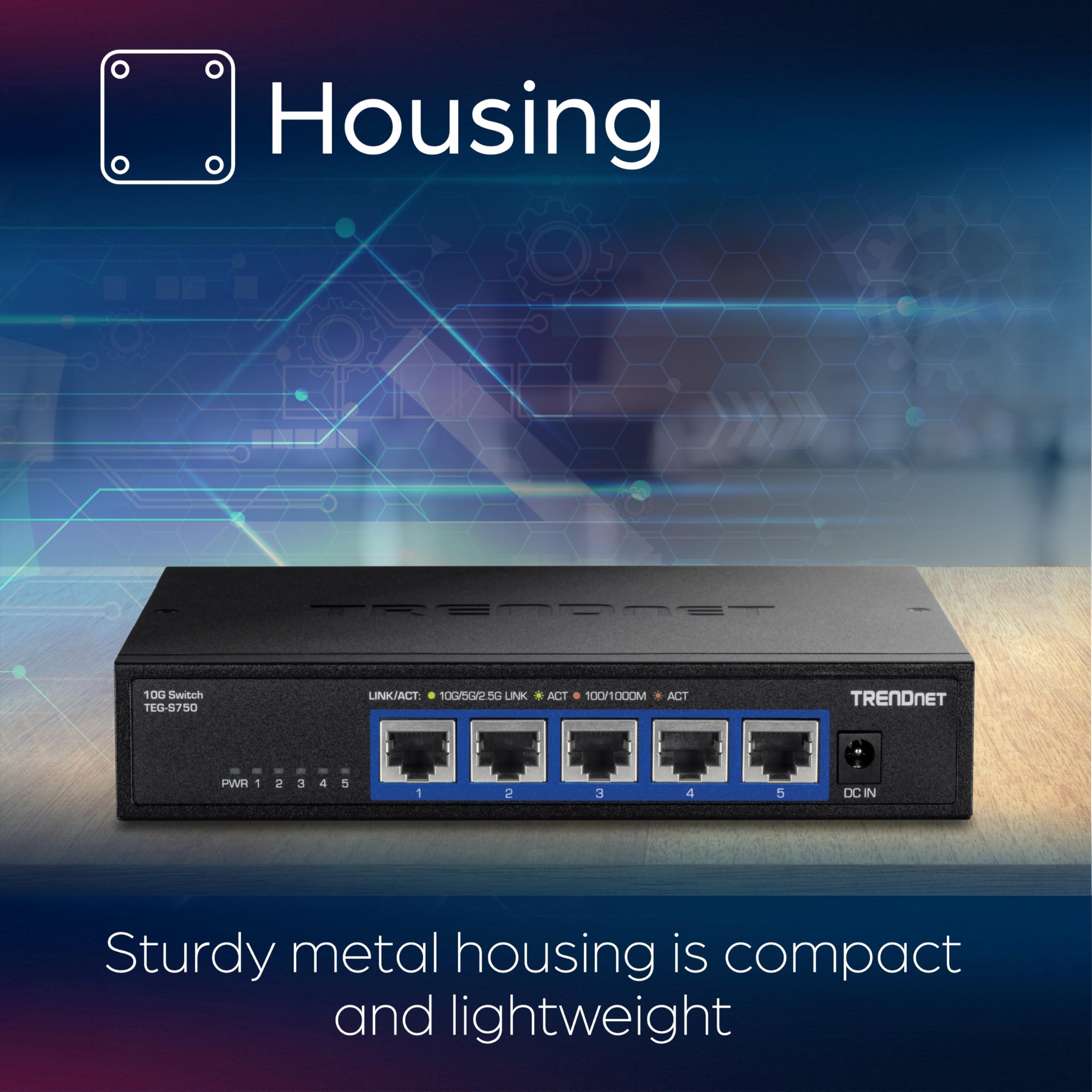 Trendnet 5 Port 10G Switch, 5 X 10G Rj 45 Ports, 100Gbps Switching Capacity, Supports 25G And 5G Base T Connections, Lifetime Pr