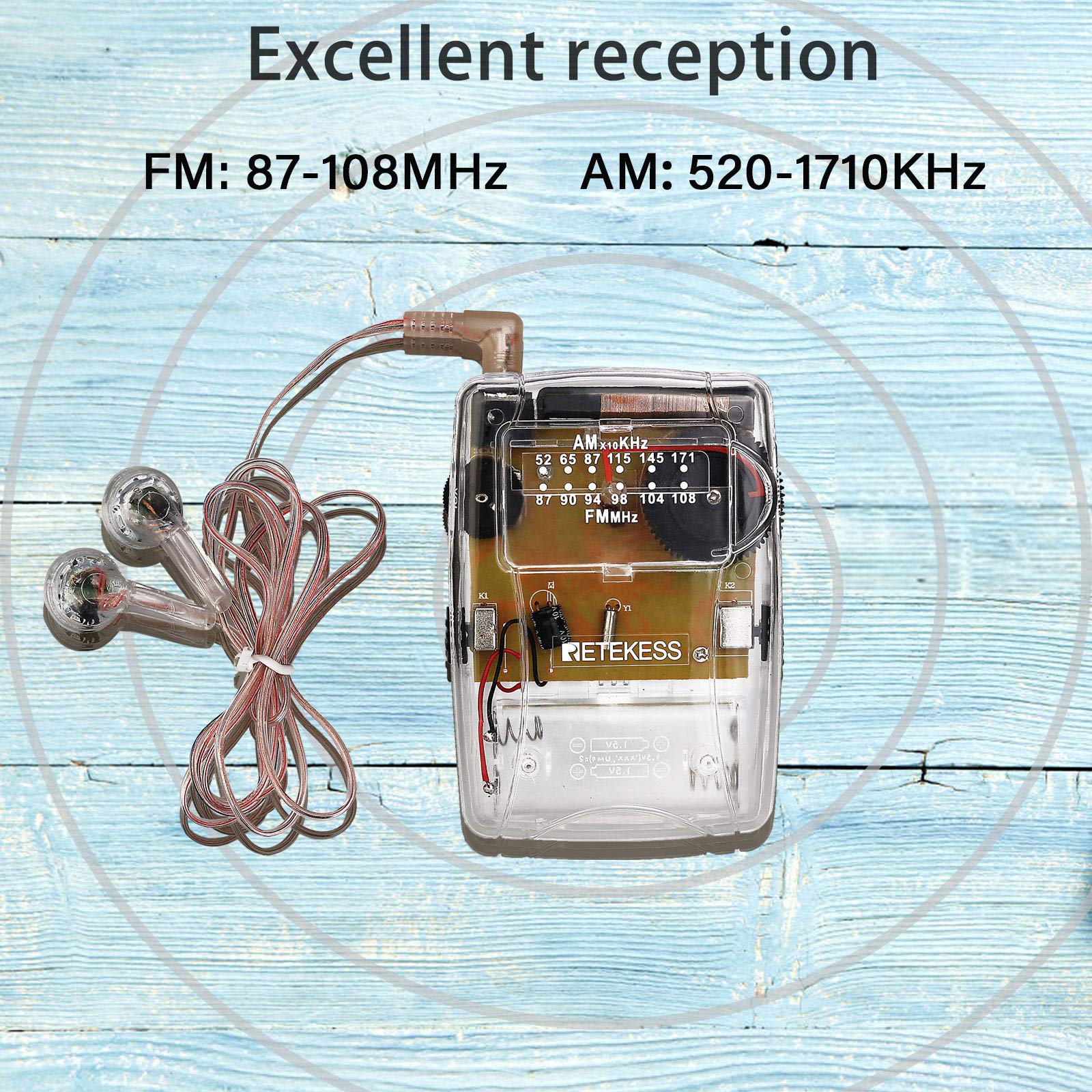 Retekess Tr624 Portable Radio Am Fm, Pocket Mini Radio, Clear Radio With Crystal Headphone, Powered By Aaa Battery, Suit For Ind