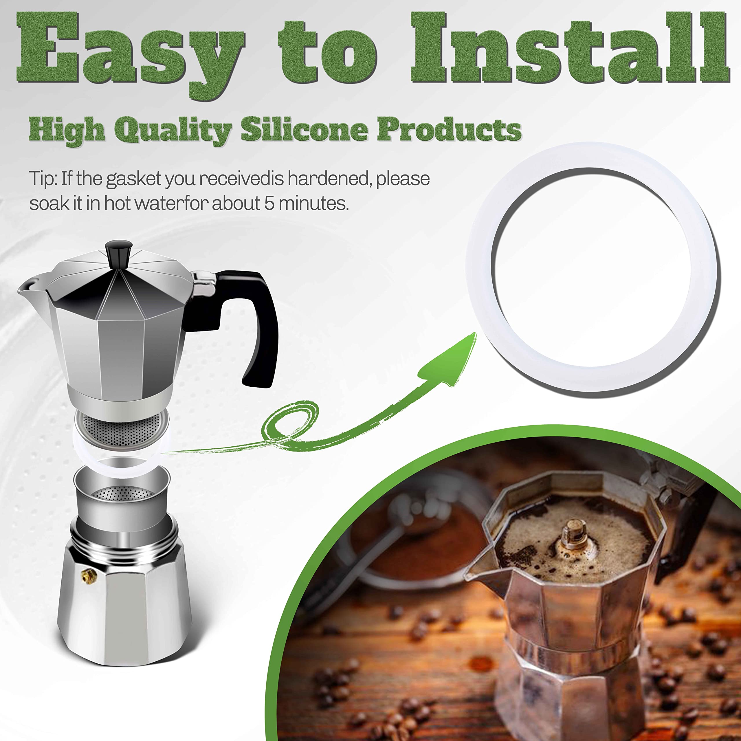 Litorange 8 Pcs Replacement Spare Food Grade Silicone (Better Than Rubber) Gasket Seal Ring For Aluminium Stovetop Coffee Maker