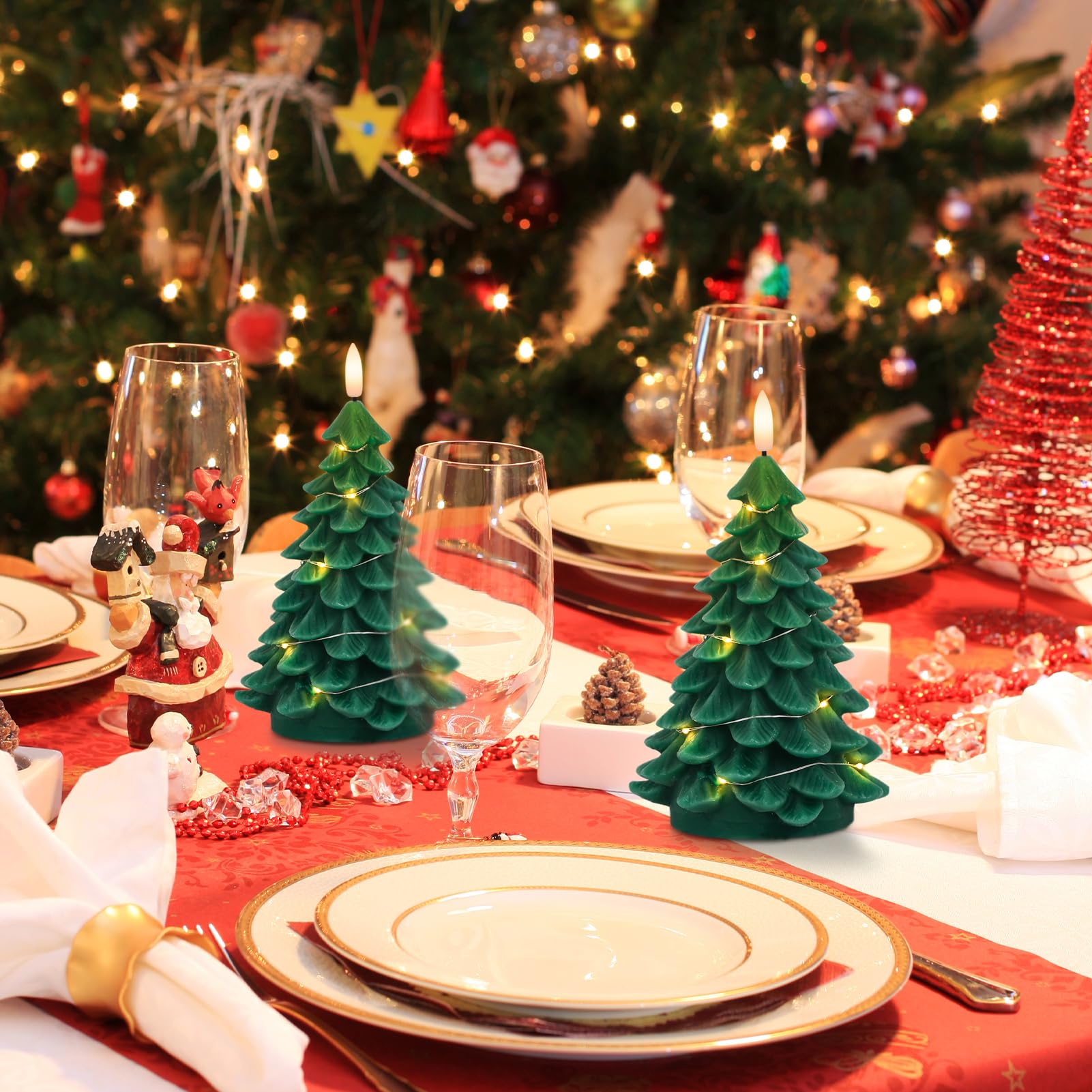 Eldnacele Christmas Tree Flameless Candles String Lights With 11 Key Remote And Timer, Battery Operated 3D Wick Flickering Real