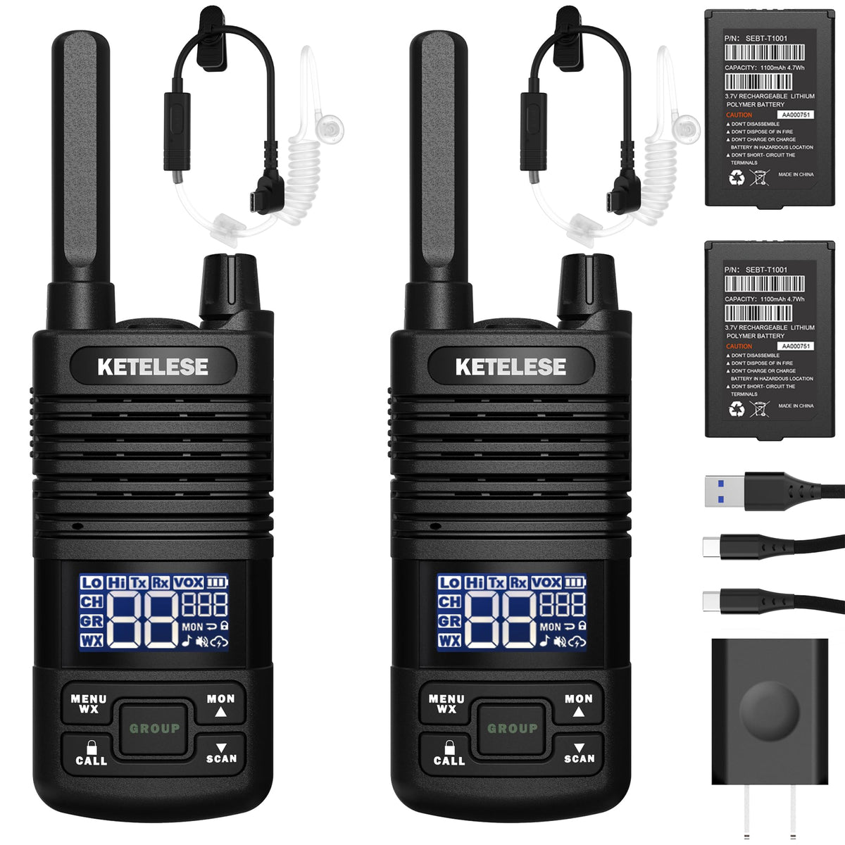 Walkie Talkies Long Range For Adults, Portable Frs Two Way Radio, Long Distance Waki Taki With Earpiece, Usb, Noaa, Vox, Group C