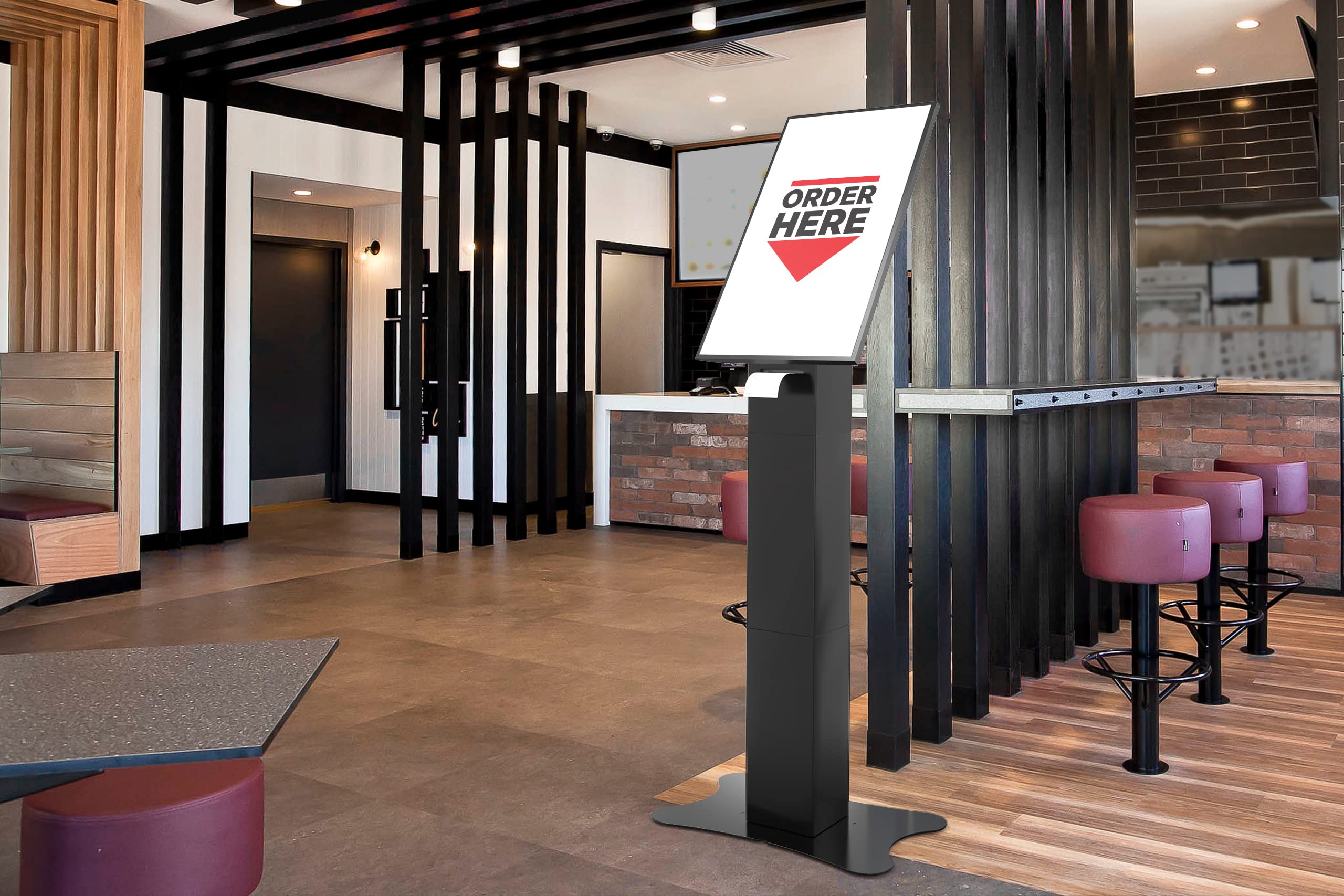 Cta Digital Kiosk With Printer Shelf Vesa Compatible Floor Stand Kiosk With Enclosed Printer Storage & Cable Management For Reta