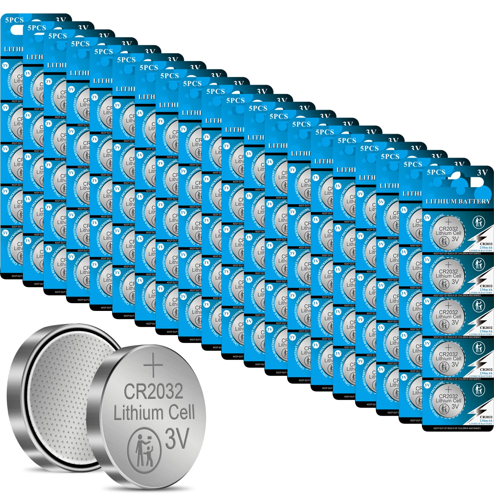 CR2032 3 Volt 230 mAh Lithium Coin Cell Battery 100 Pack