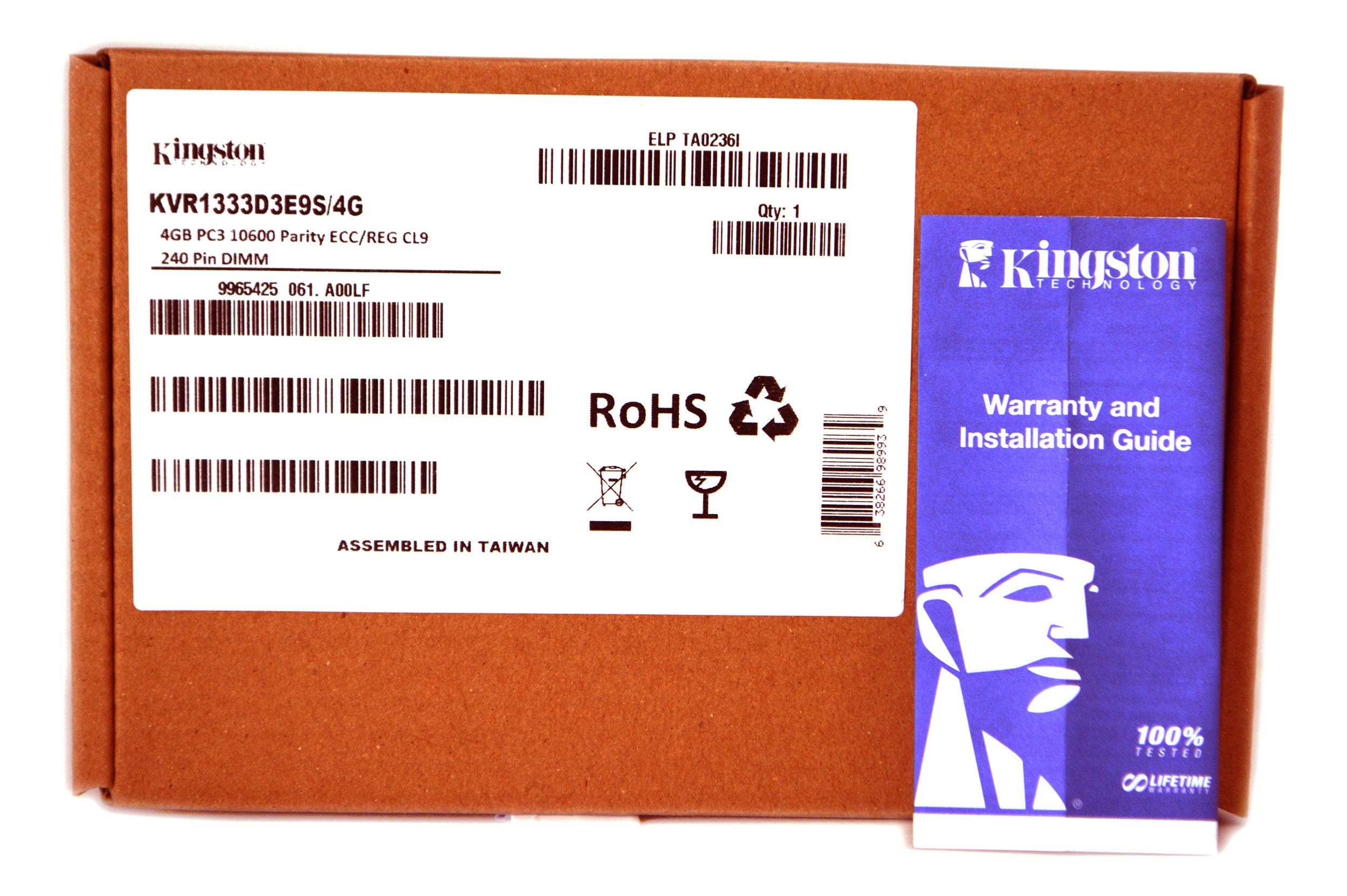 Kingston Valueram 4Gb 1333Mhz Ddr3 Ecc Cl9 Dimm Desktop Memory Kvr1333D3E9S/4G