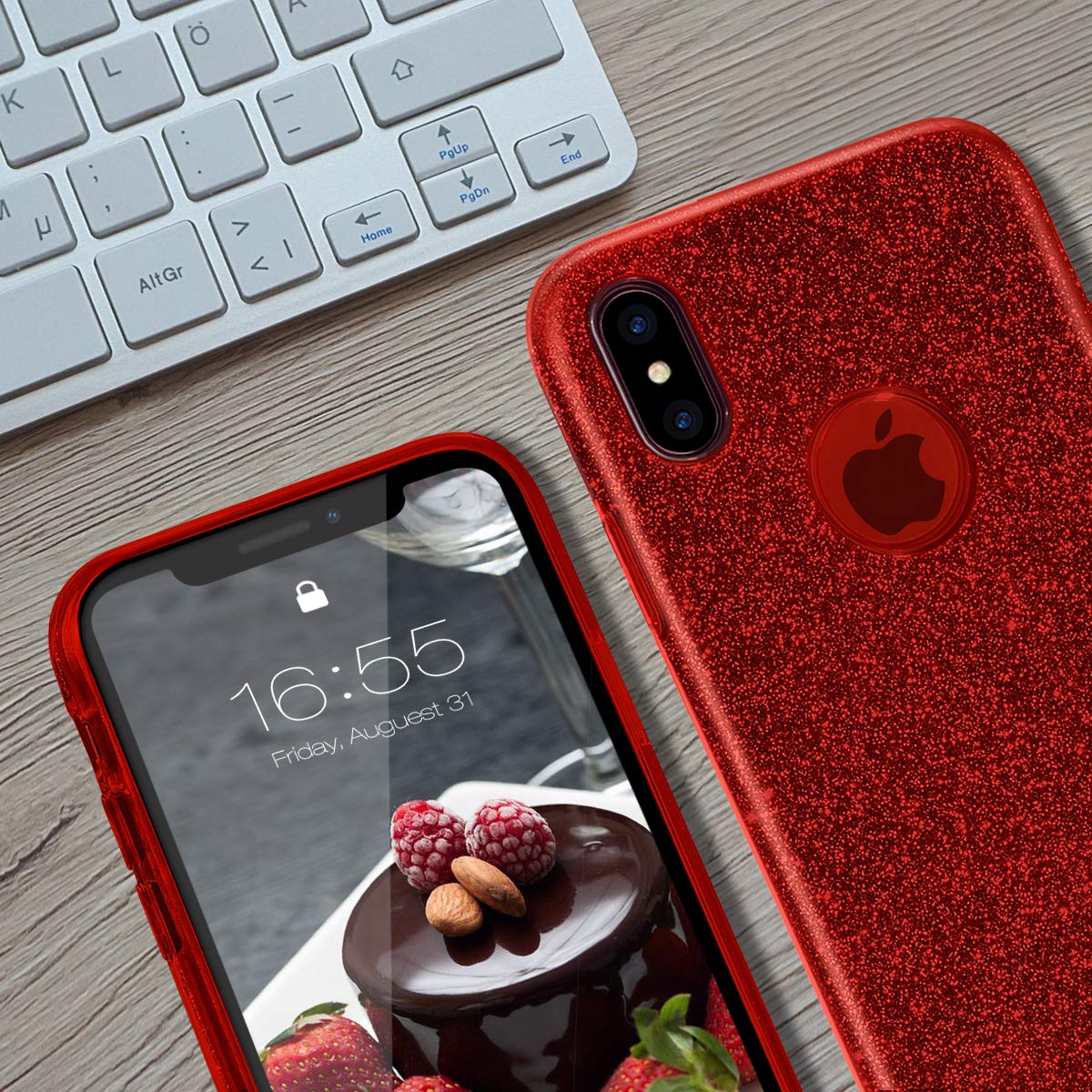 Mateprox Iphone Xs Case,Iphone X Glitter Bling Sparkle Cute Girls Women Protective Christmas Case For Iphone Xs/X 5.8''  Red