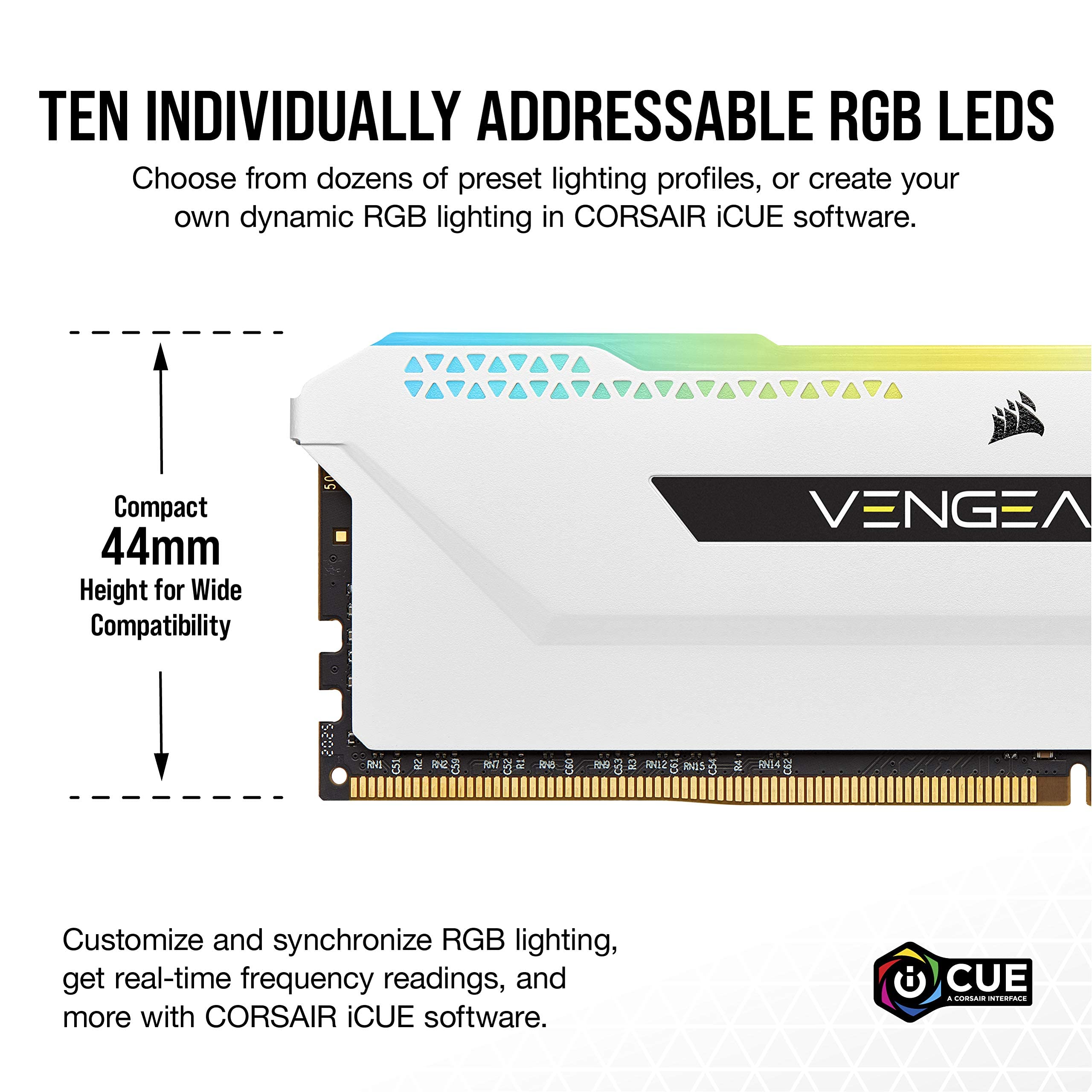 Corsair Vengeance Rgb Pro 16Gb (2X8Gb) Ddr4 3600 (Pc4-28800) C18 1.35V Desktop Memory - White (Cmh16Gx4M2D3600C18W)
