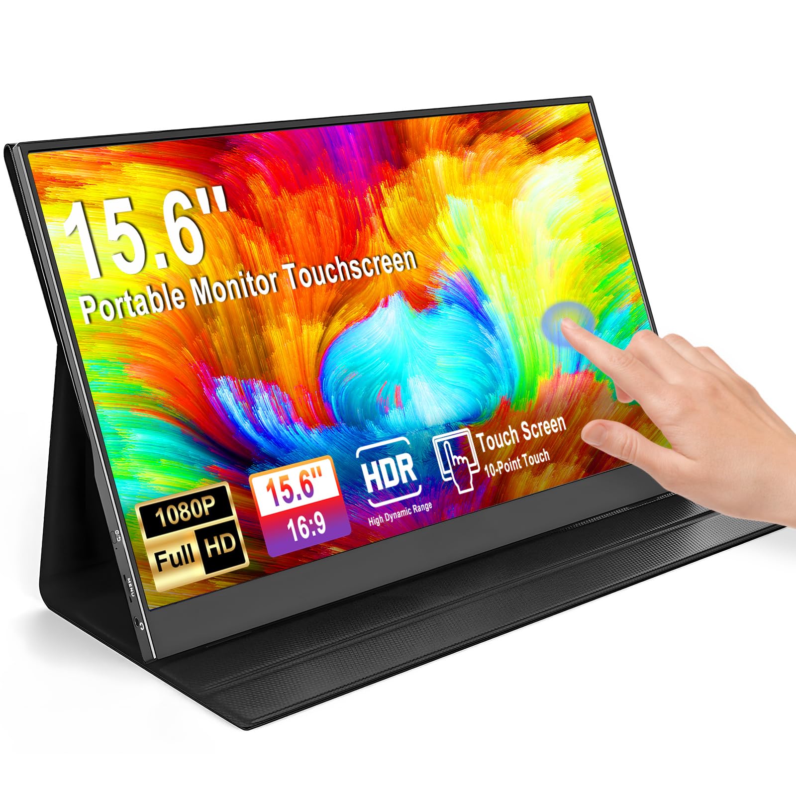 aimuonos 15.6inch Portable Monitor Touchscreen,Laptop Monitors Touch Screen FHD HDR Plug&Play USB-C HDMI Gaming IPS Display Trav