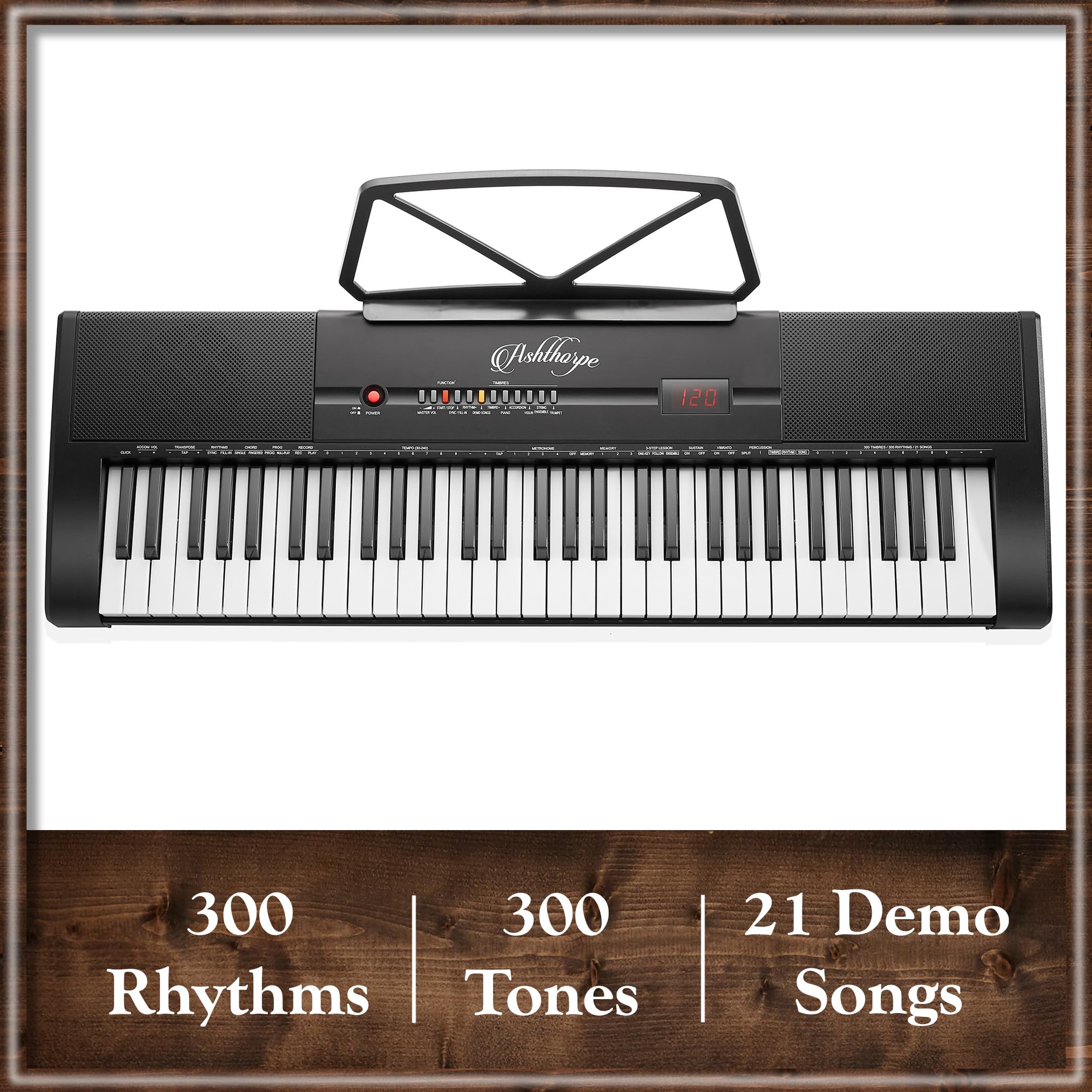 Ashthorpe 61 Key Digital Electronic Keyboardapiano, Beginner Kit With Stand, Bench, Headphones, Mic And Keynote Stickers
