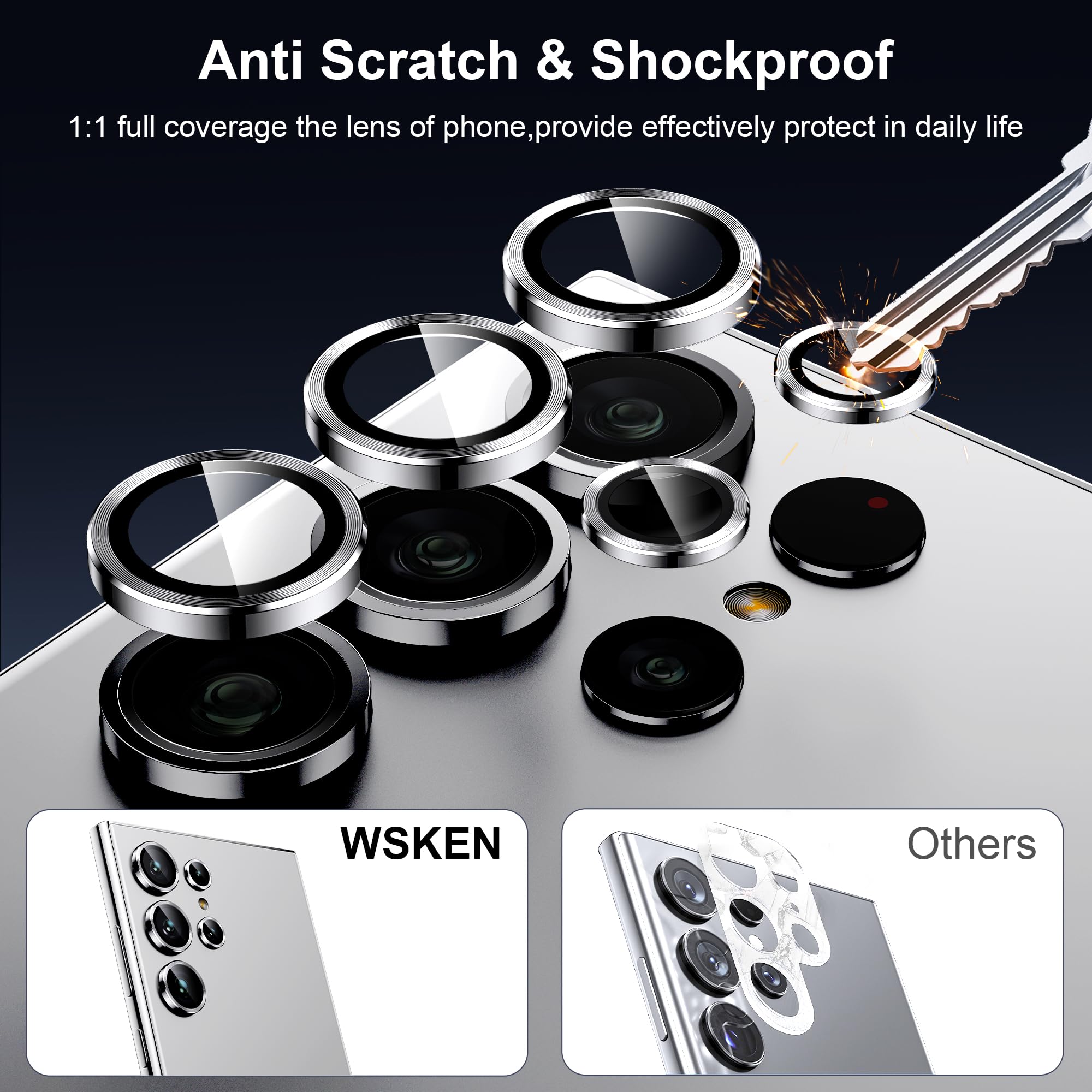 Wsken For Samsung Galaxy S24 Ultra Camera Lens Protector, Ultra Thin Scratch Resistant 9H Tempered Glass With Aluminum Metal Cir