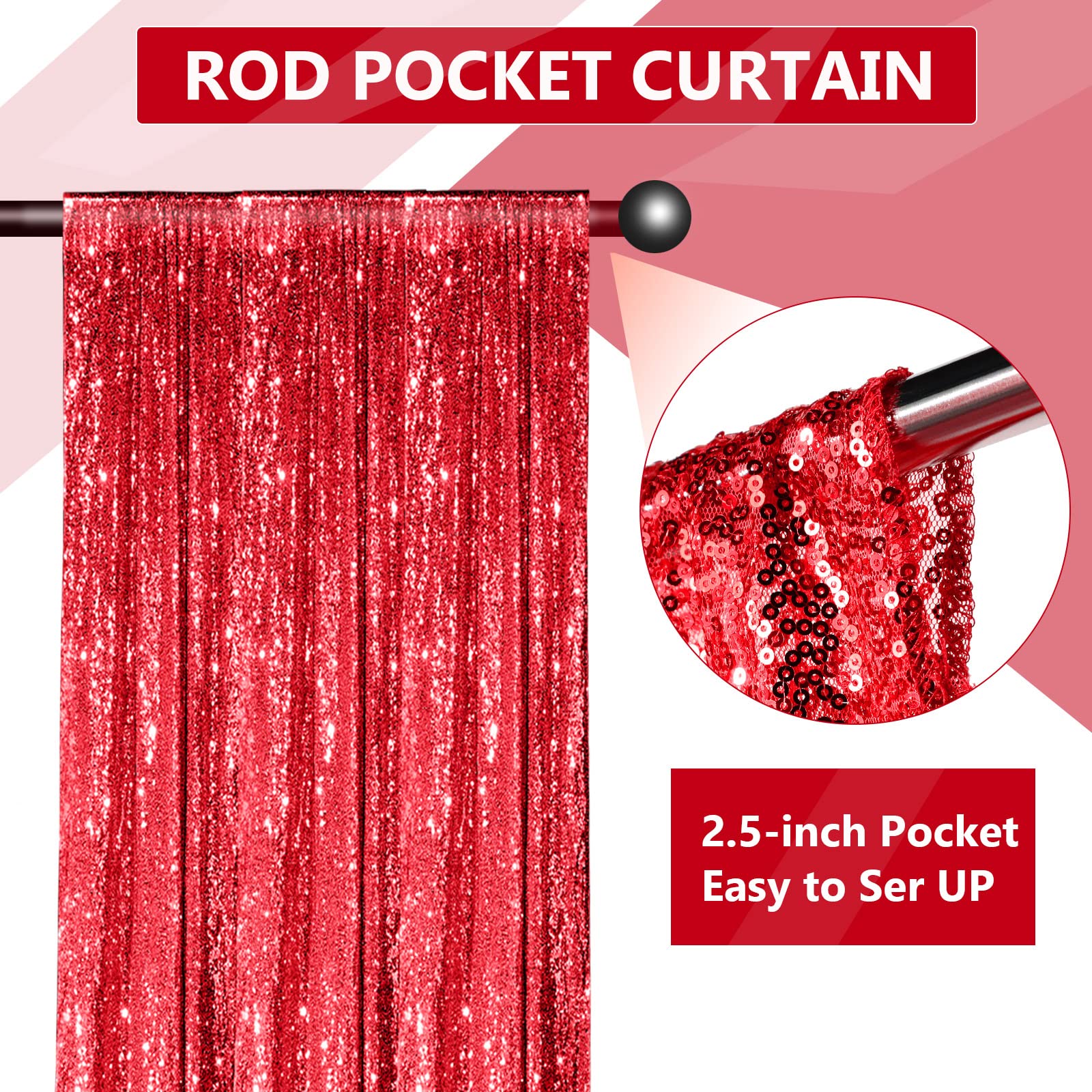 Tatuo Sequin Backdrop, 4 Panels 2Ft X 8Ft, High Density Material, Black & Red, Occasion Type: New Year, Christmas, Birthday, Tha