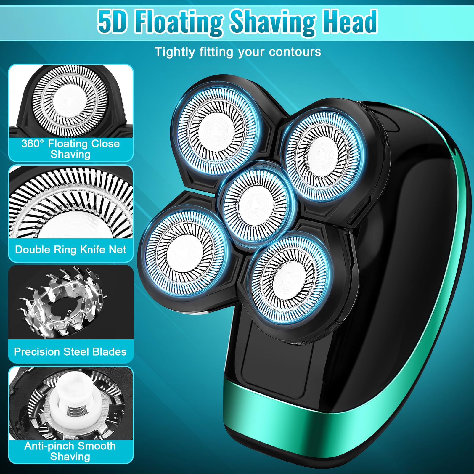 Head Shavers For Bald Men, 5D Electric Razor Dolodomy 5 In 1 Waterproof Display Mens Shaver For Wet Dry Electric Skull Shavers W