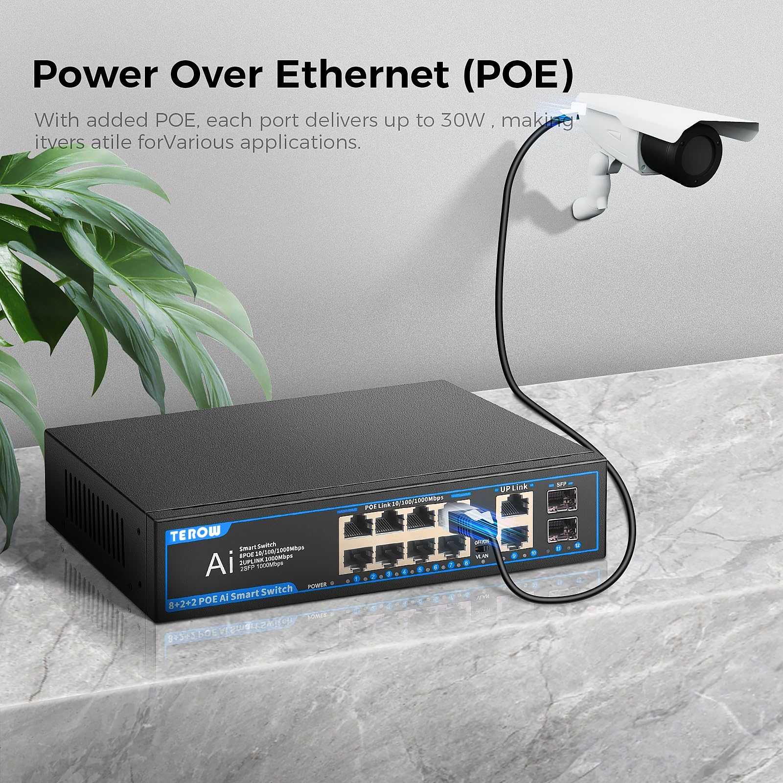 Terow 12 Port Gigabit Network Switch: Featuring 8 Poe+2 Uplink And 2 Sfp Ports, 802.3Af/At Compliant, Plug & Play, With Shielded