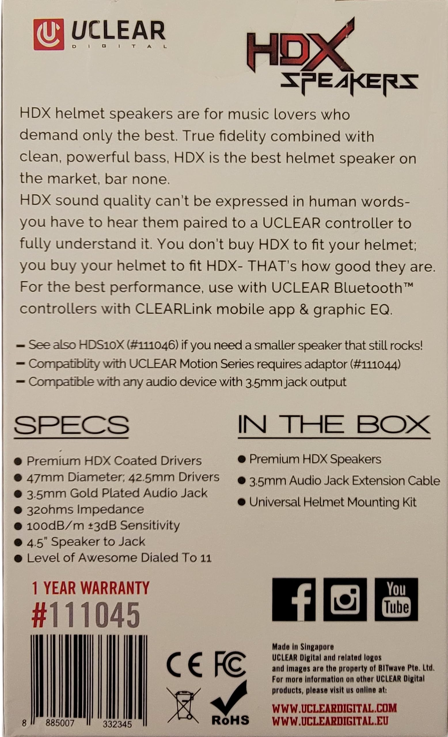 Uclear Digital Hdx 47Mm Diameter Helmet Speaker Set 3.5Mm Jack