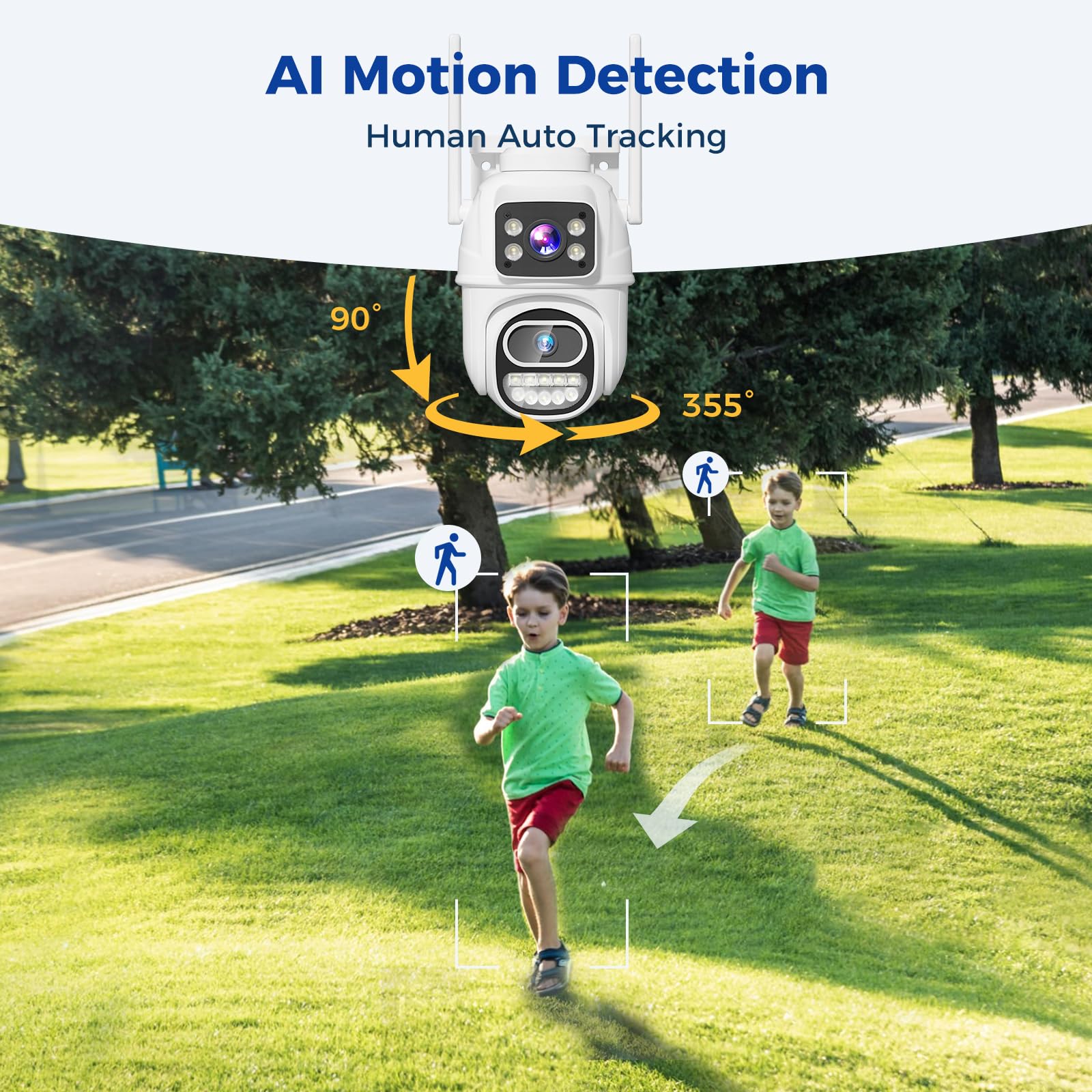 Gaiexce, Wifi Camera Outdoor Wireless, Wired Plug In| Dual Lens Ptz Security Camera Intdoor, Auto Motion Tracking, Color Night V