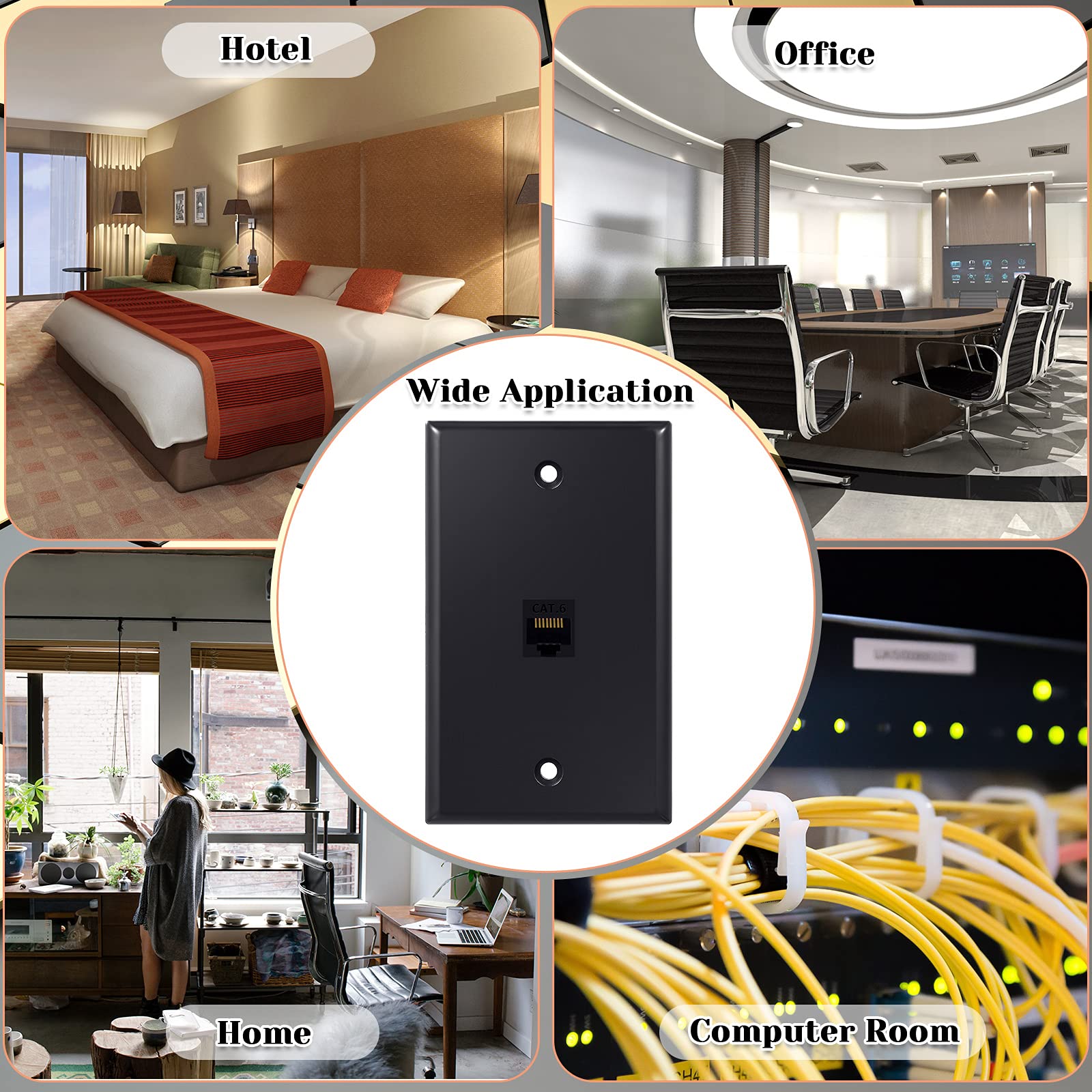 4 Pack Ethernet Wall Plate With Single Port, Rj45 Cat6 Female To Female Jack Inline Coupler Plates Ethernet Cable Faceplates (Bl