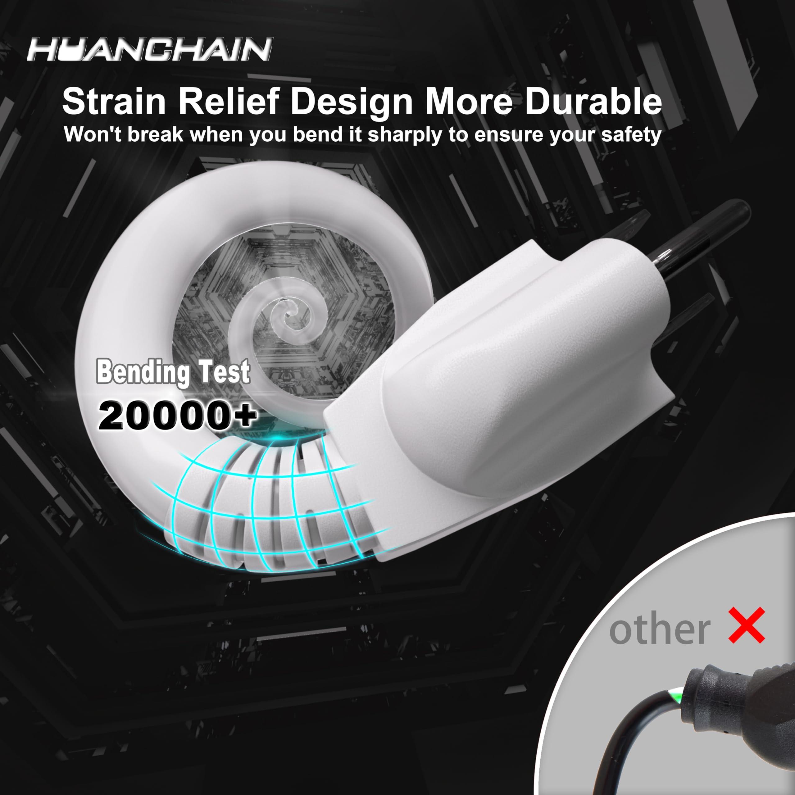 Huanchain 6 Ft 16 Gauge White Indoor Outdoor Extension Cord Waterproof, Flexible Cold Weather 3 Prong Electric Cord Outside, 13A