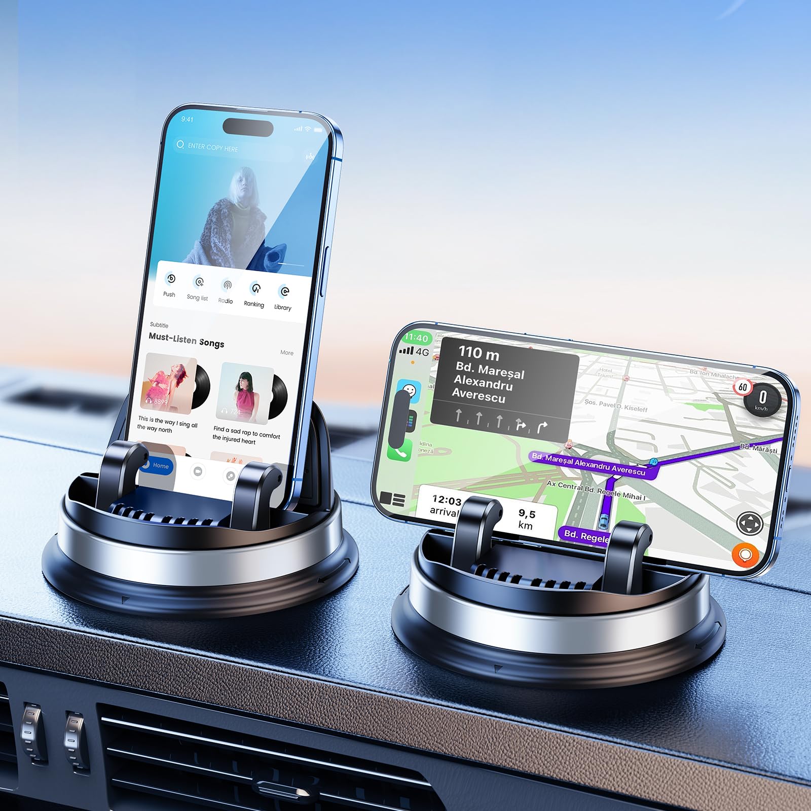 Dicmky Dash Cell Phone Car Mount, Multifunctional Car Dashboard Mobile Phone Holder, 360 Rotatable Non Slip Mat Universal Car Ph