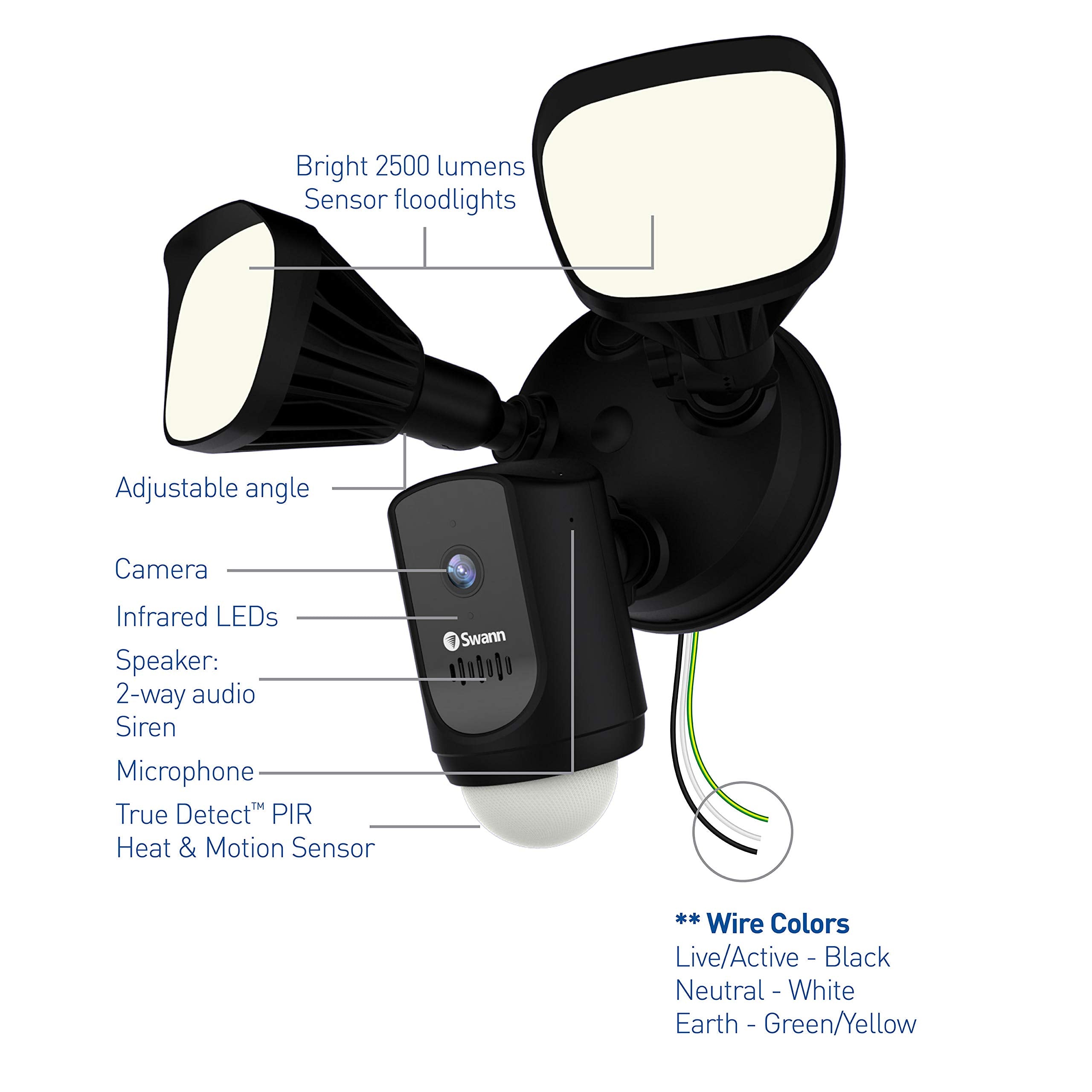 Swann Floodlight Security Camera W/Dimmable Motion Lighting, 2 Way Talk, Wi-Fi Surveillance 1080P Hd, Indoor/Outdoor Color Night