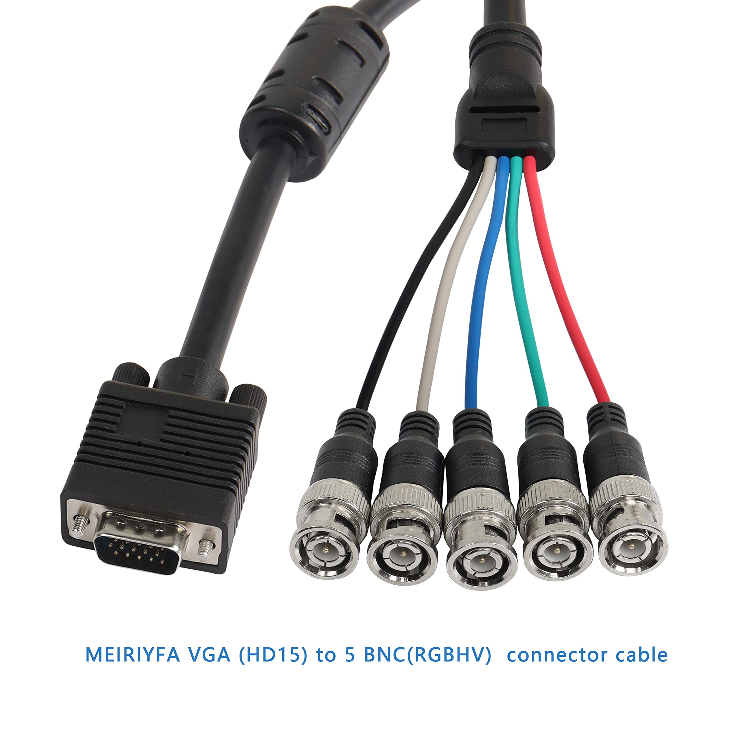 Meiriyfa Vga To Bnc Adapter Cable, Hd15 Vga To 5 Bnc Rgbhv Male Coaxial High Resolution For Hdtv Monitor Cable (Black)
