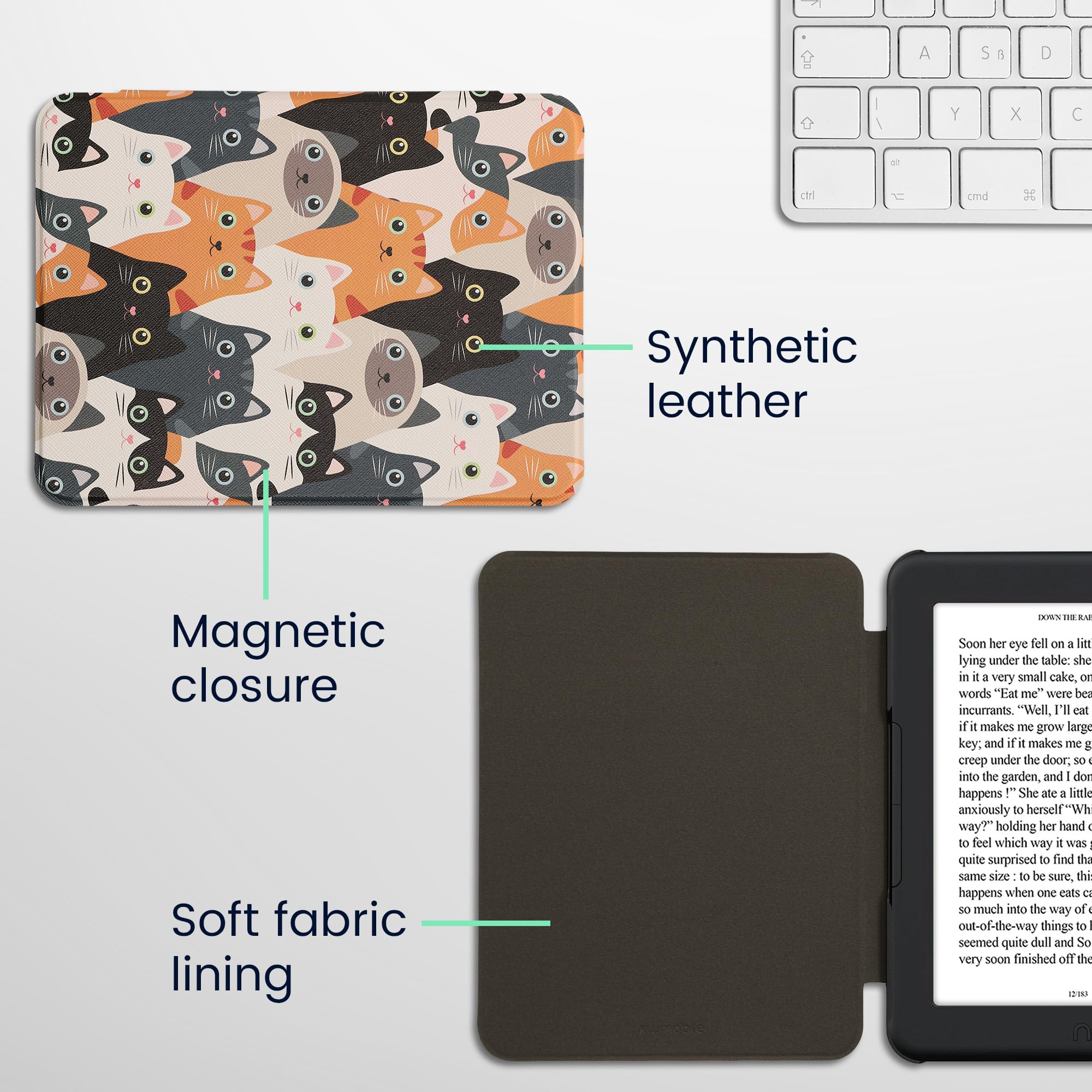 Kwmobile Case Compatible With Barnes & Noble Nook Glowlight 4 Plus Case   Ereader Cover   Cats Orange/Black/White