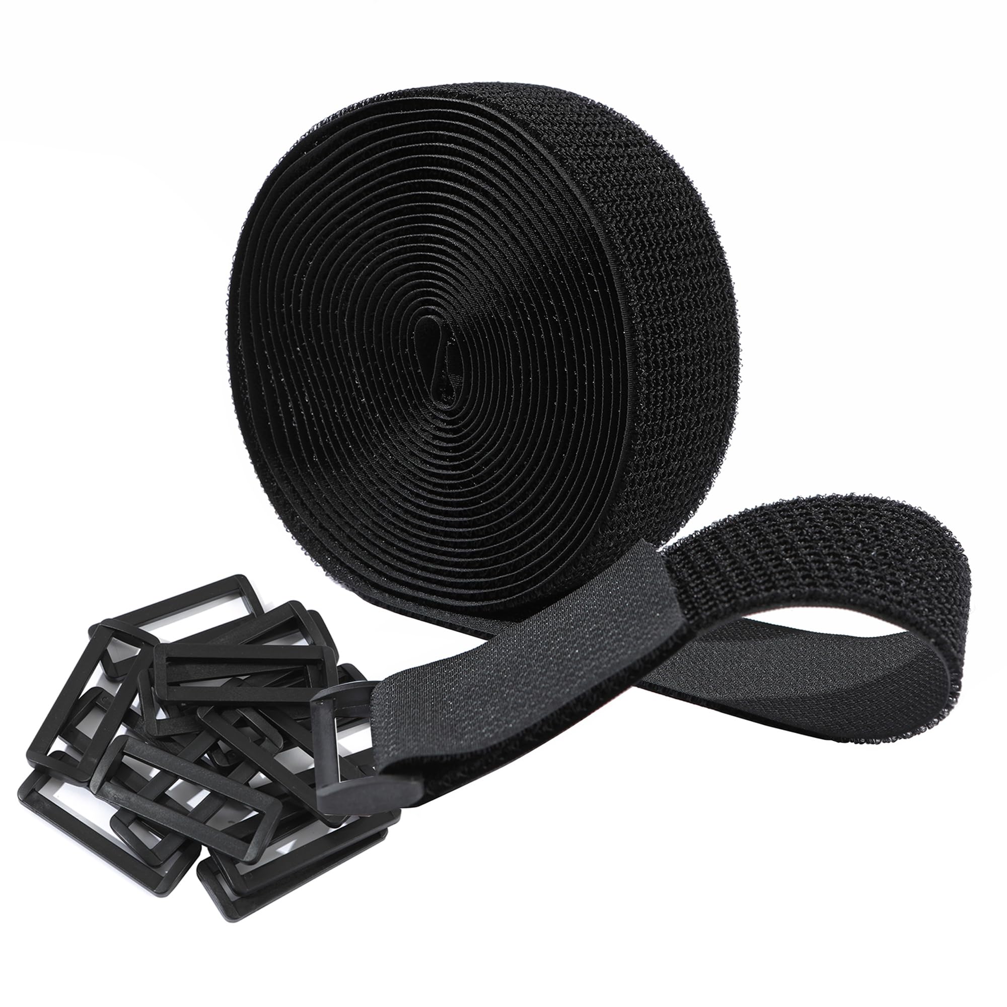 2''X16Ft Hook And Loop Cable Securing Straps With 15 Buckles, Free Cut Length | Adjustable | Reusable Fastening Cable Ties, 2 In