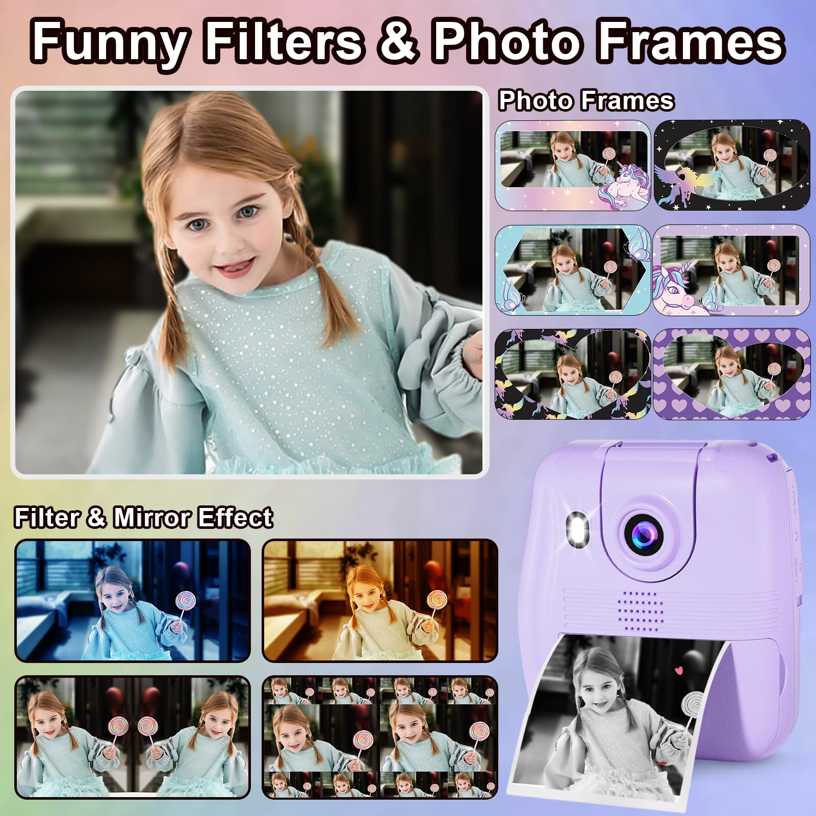 Gktz Kids Camera Instant Print   1080P Hd Instant Print Photo   Christmas Birthday Gifts For Age 4 5 6 7 8 9 10 Girls Boys   Por