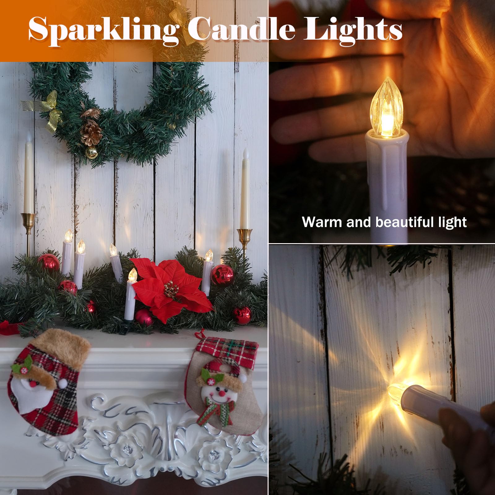 Fpoo 30 Pcs Candles For Christmas Tree, Battery Operated Candles With Clips, 4'' Taper Candle Stick With Remote Timer, Waterproo