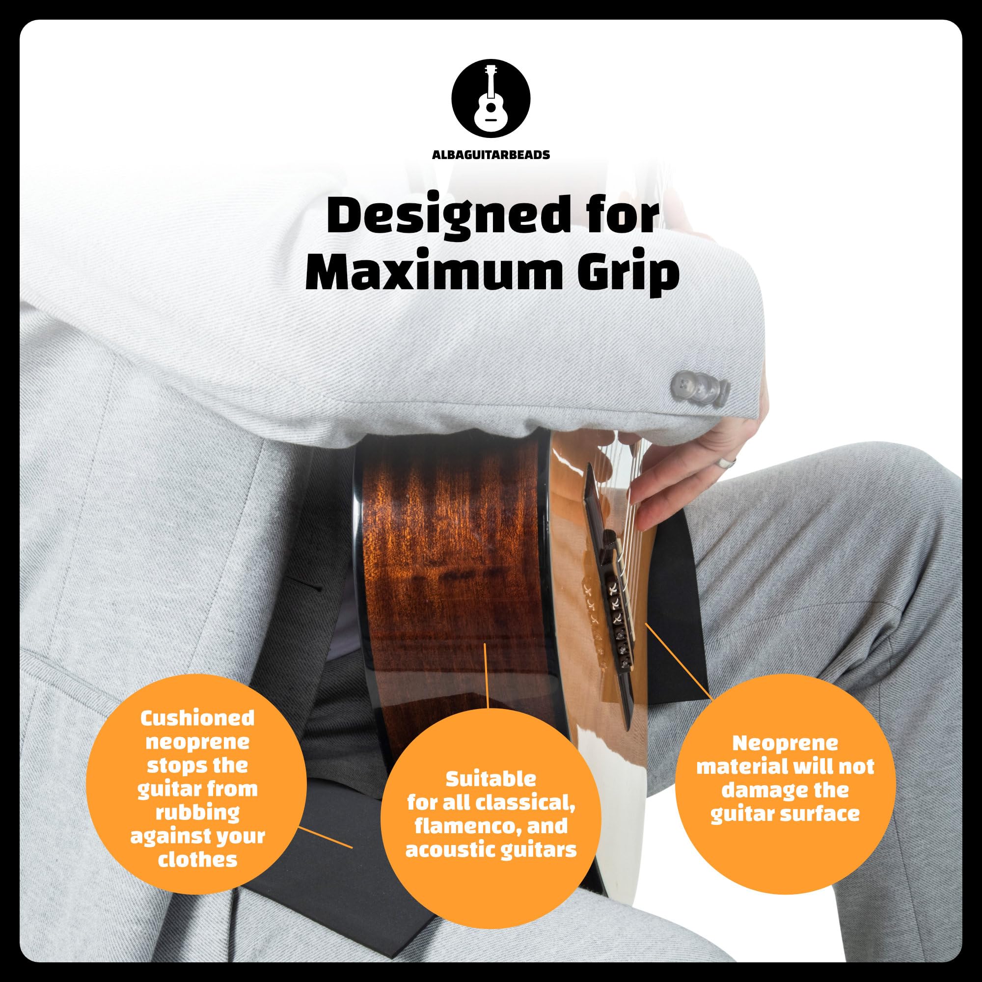 Alba Guitar Grasp   Anti Slip Band, Neoprene Band, Non Slip, Size Large, Black