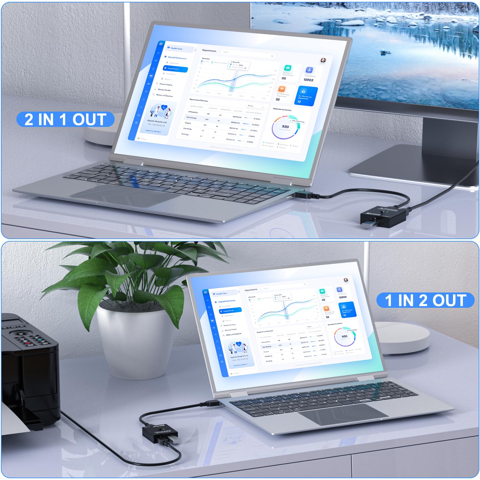 Usb 3.0 Switch Selector, Bi Directional Usb Switch 2 In 1 Out / 1 In 2 Out, Mleeda Usb Switcher For 2 Computers Share Keyboard M