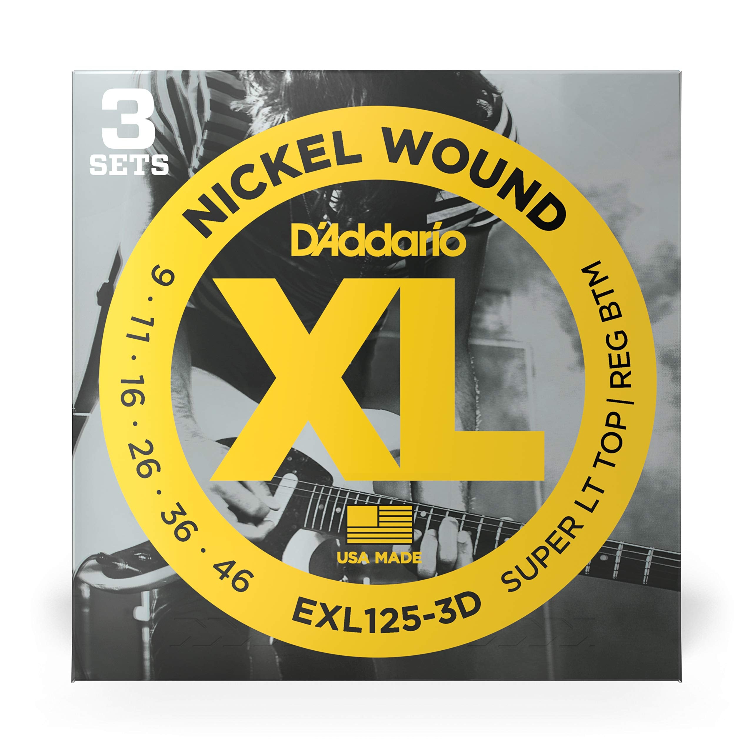 Daddario Exl125 3D Nickel Wound Electric Guitar Strings, Super Light Topregular Bottom, 9 46, 3 Sets