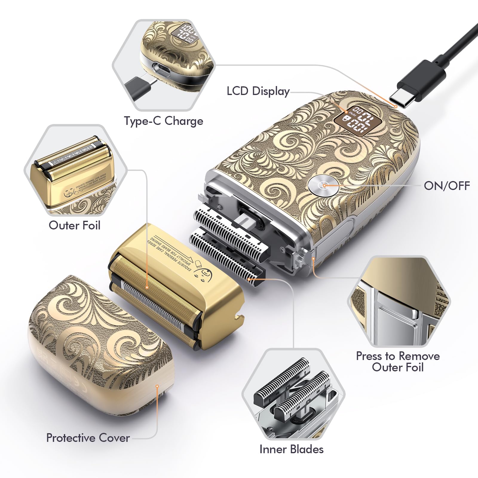 Bestauty Electric Razor For Men, Travel Foil Shaver With Enhanced Triple Head [Ultra Close Shave], Wet & Dry Beard Shaver, Recha