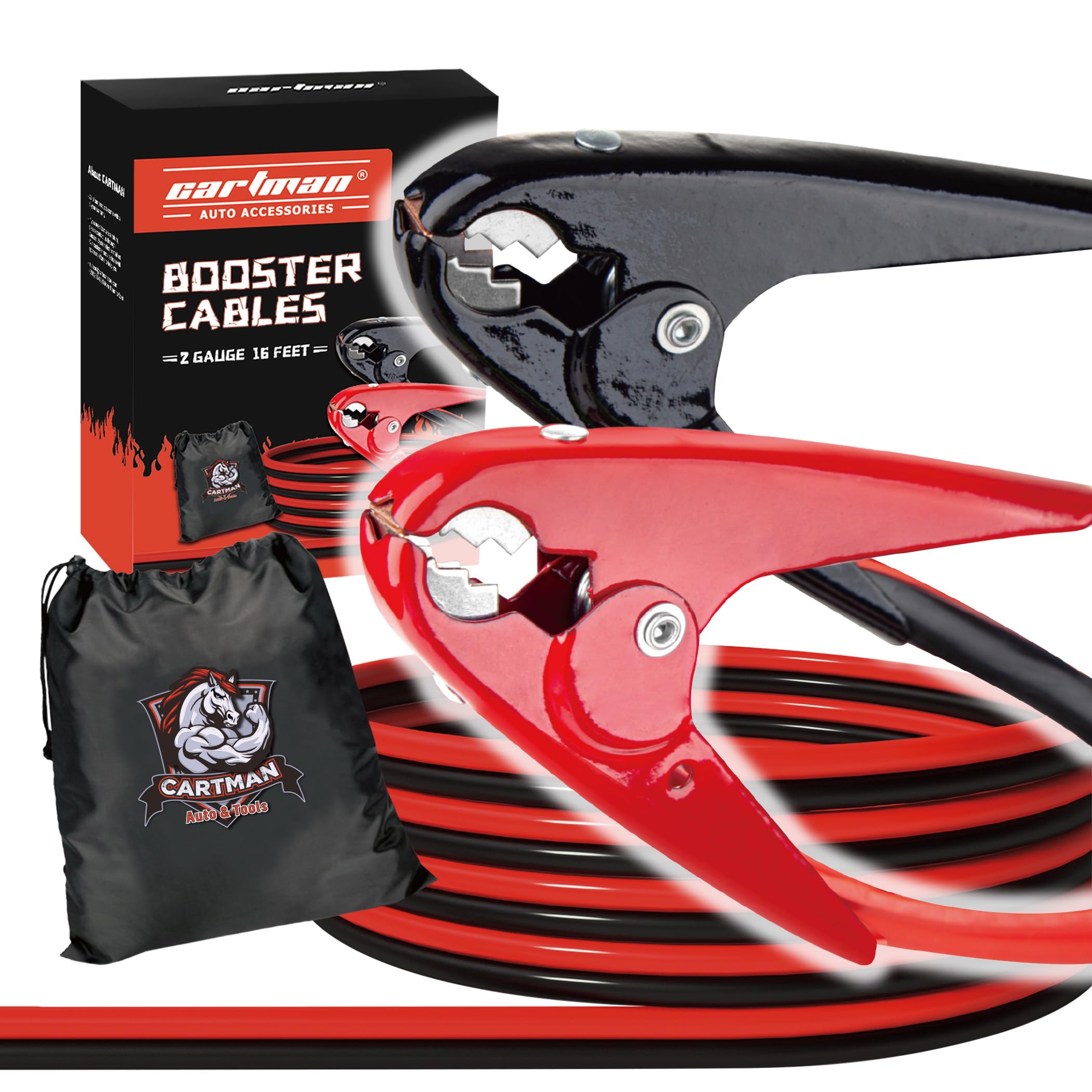 Cartman 2 Gauge 16 Feet Jumper Cable 800Amp Heavy Duty Booster Cables With Carry Bag