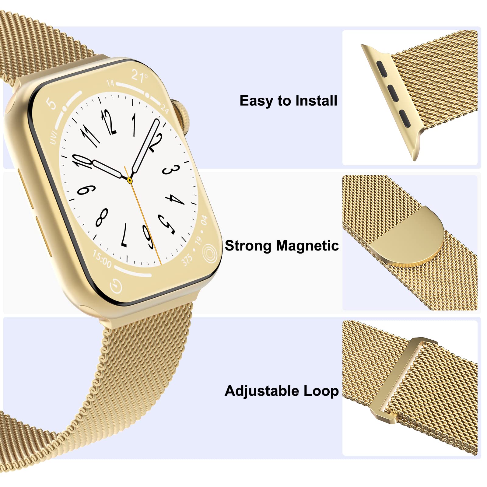 Steezrd 3 Pack Stainless Steel Mesh Magnetic Loop Bands For Apple Watch 38Mm 40Mm 41Mm 42Mm 44Mm 45Mm 49Mm