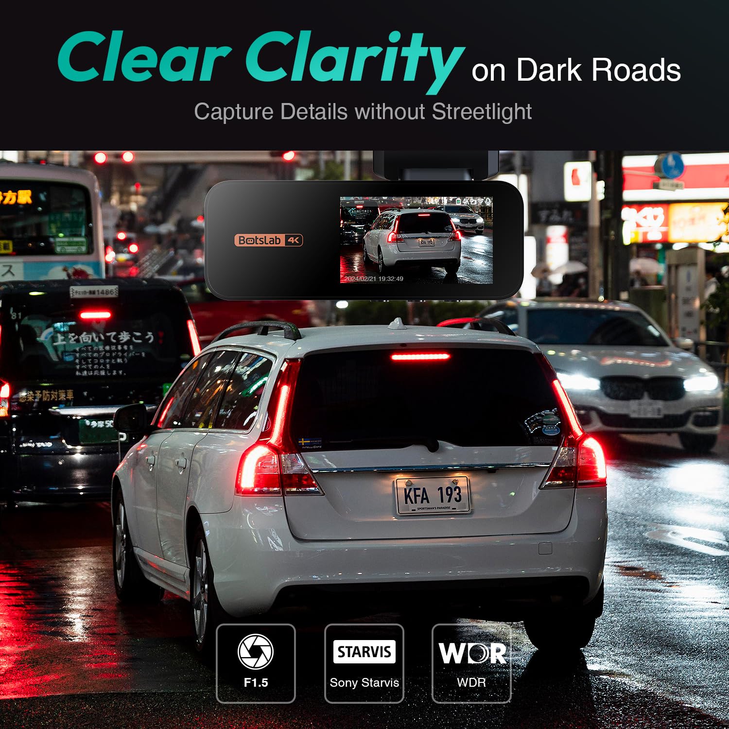 Botslab 4K Dash Cam Front And Rear, 170 Ultra Wide Dashcam With Adas, Night Vision, 24/7 Parking Mode, Sony Imx415 Sensor, Wdr,