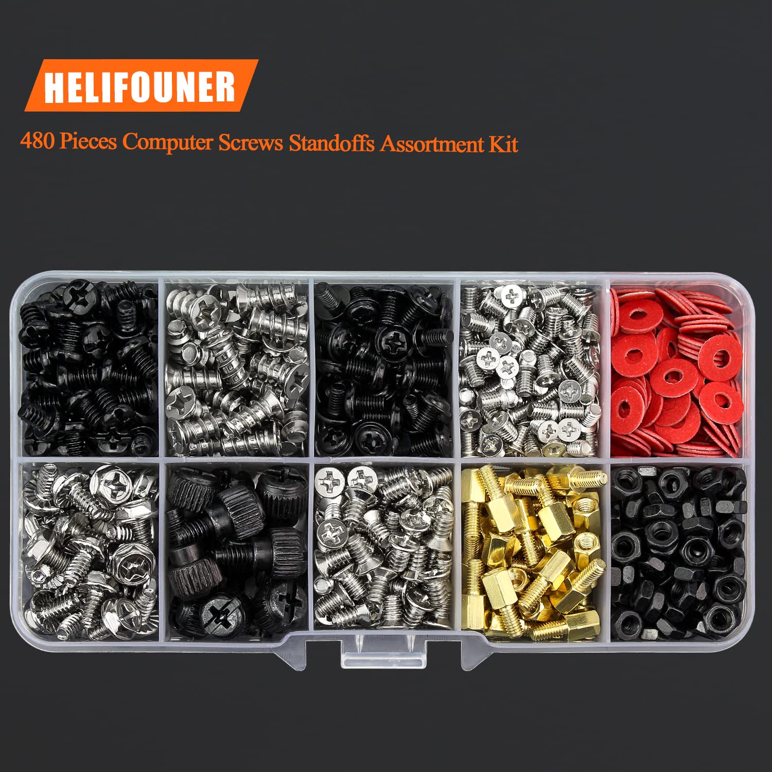 Helifouner 480 Pieces Computer Standoffs Screws Assorted Kit For 2.5'' Ssd, Hard Drive, Computer Case, Motherboard, Fan Power Gr