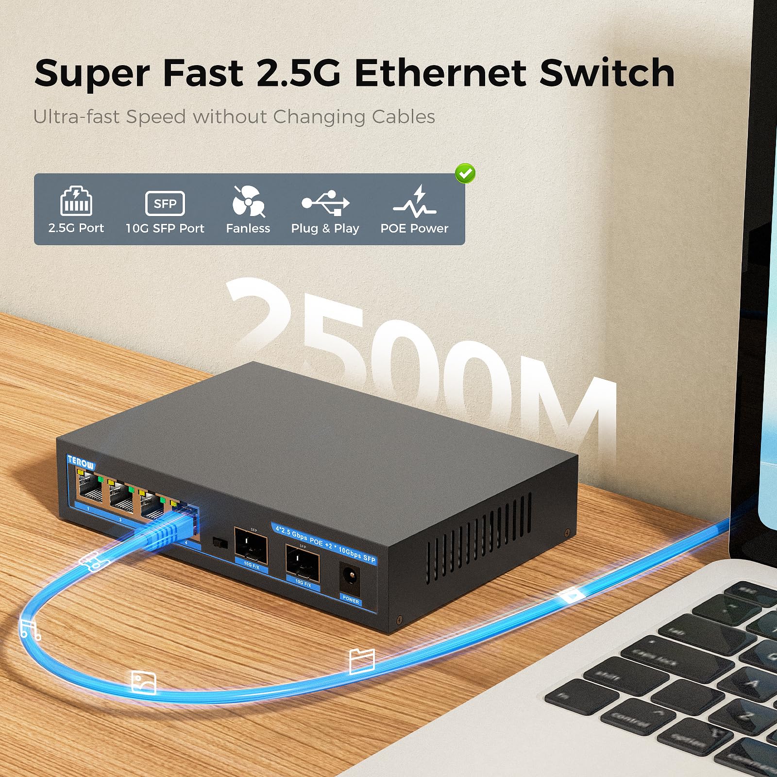 6 Port 2.5G Poe Ethernet Switch Unmanaged , 4 X 2.5G Poe Base T & 2 X 10G Sfp, Multi Speed Network Switch, Compatible With Gigab