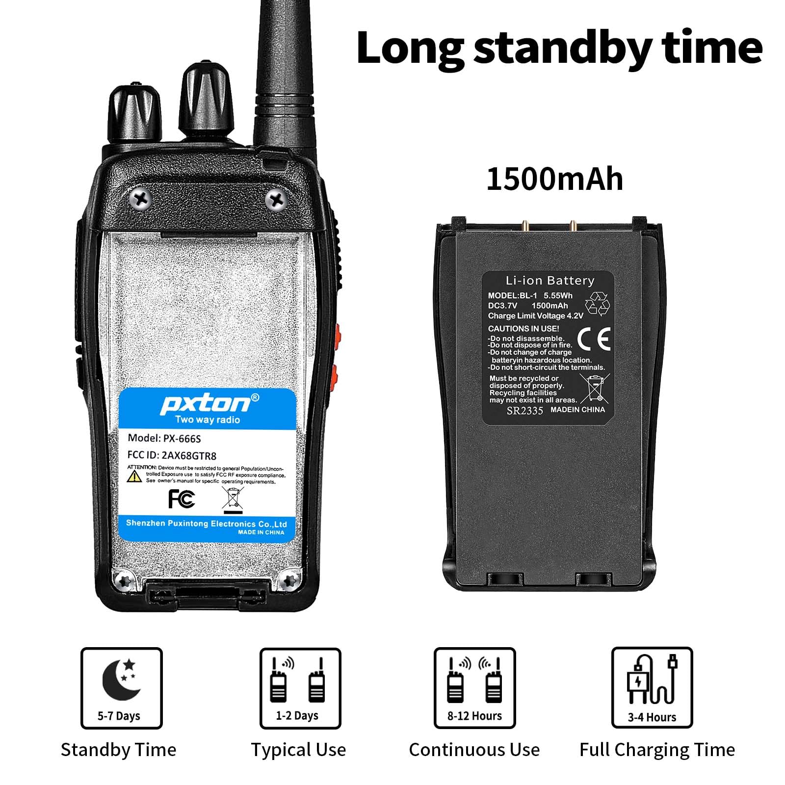 Pxton Walkie Talkies, 666S Walkie Talkies For Adults Long Range Rechargeable With Headphones And Li Ion Battery,2 Way Radios Has
