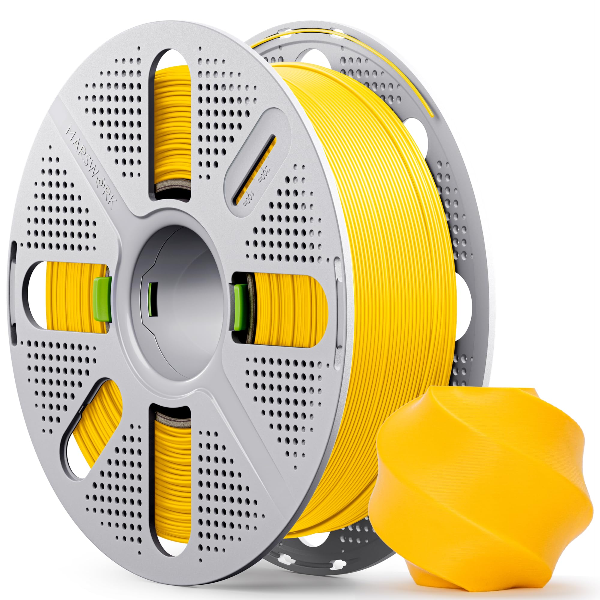 MarsWork PLA Basic, Pre-Dried Filament with Quick-Swap Reusable Spool 1kg (2.2lbs), 1.75mm 3D Printing Filament Dark Yellow, Com