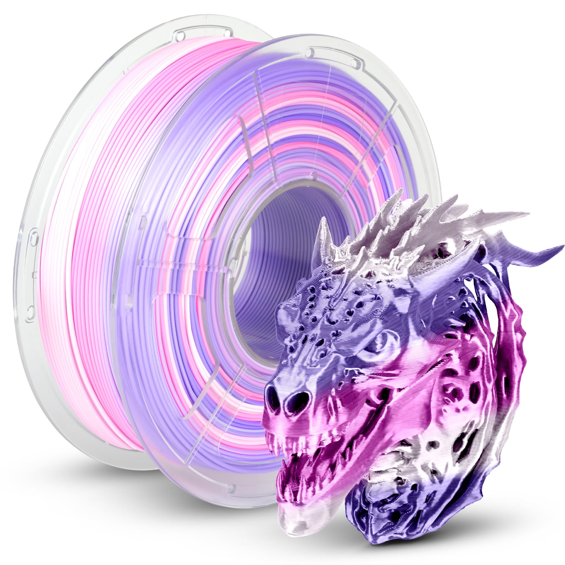 TECBEARS Silk Rainbow PLA Filament 1.75mm, Gradient 3D Printer Filament, Shiny Silk Rainbow Filament, Fast Color Change Each 8 M