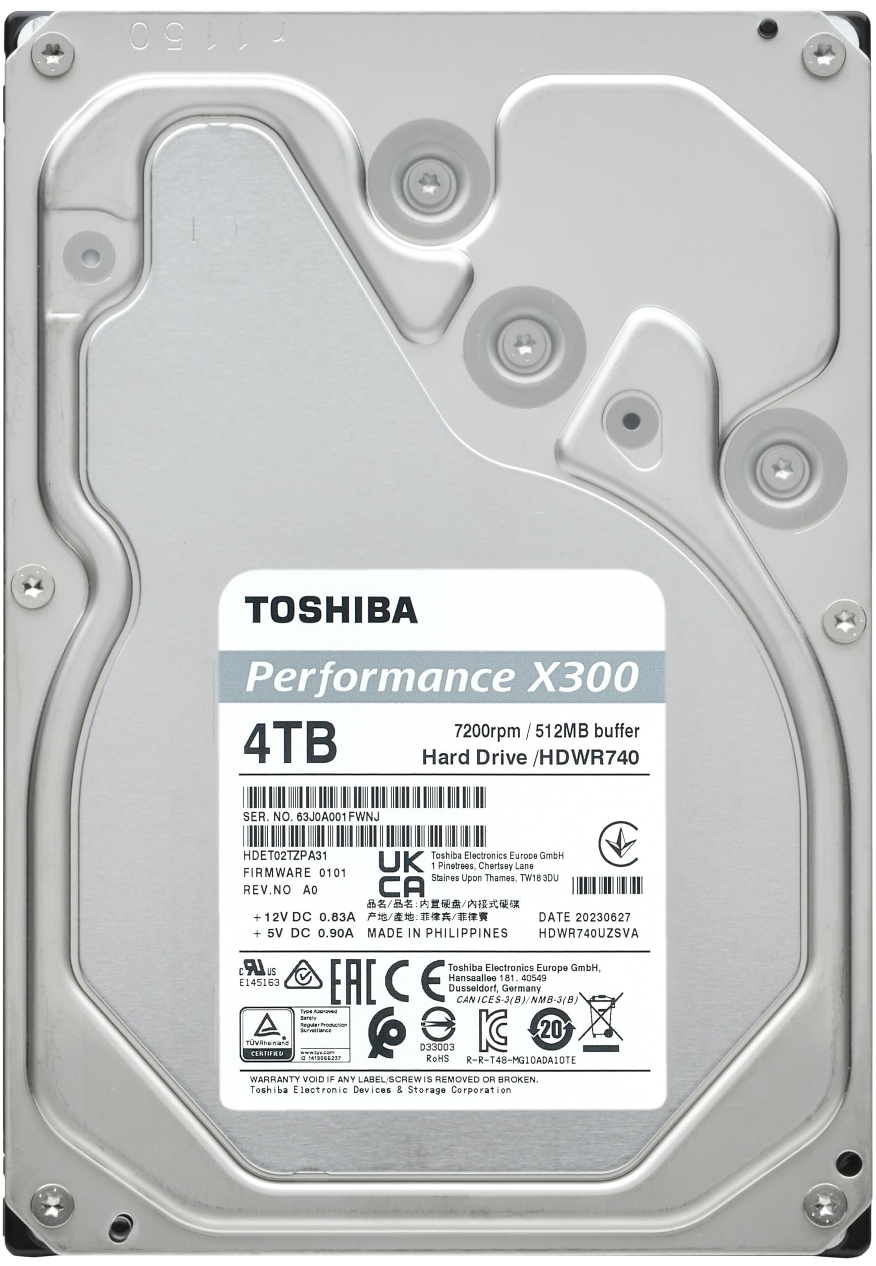 Toshiba X300 4Tb Performance & Gaming 3.5 Inch Internal Hard Drive   Cmr Sata 6 Gb/S 7200 Rpm 512 Mb Cache   Hdwr740Xzsta