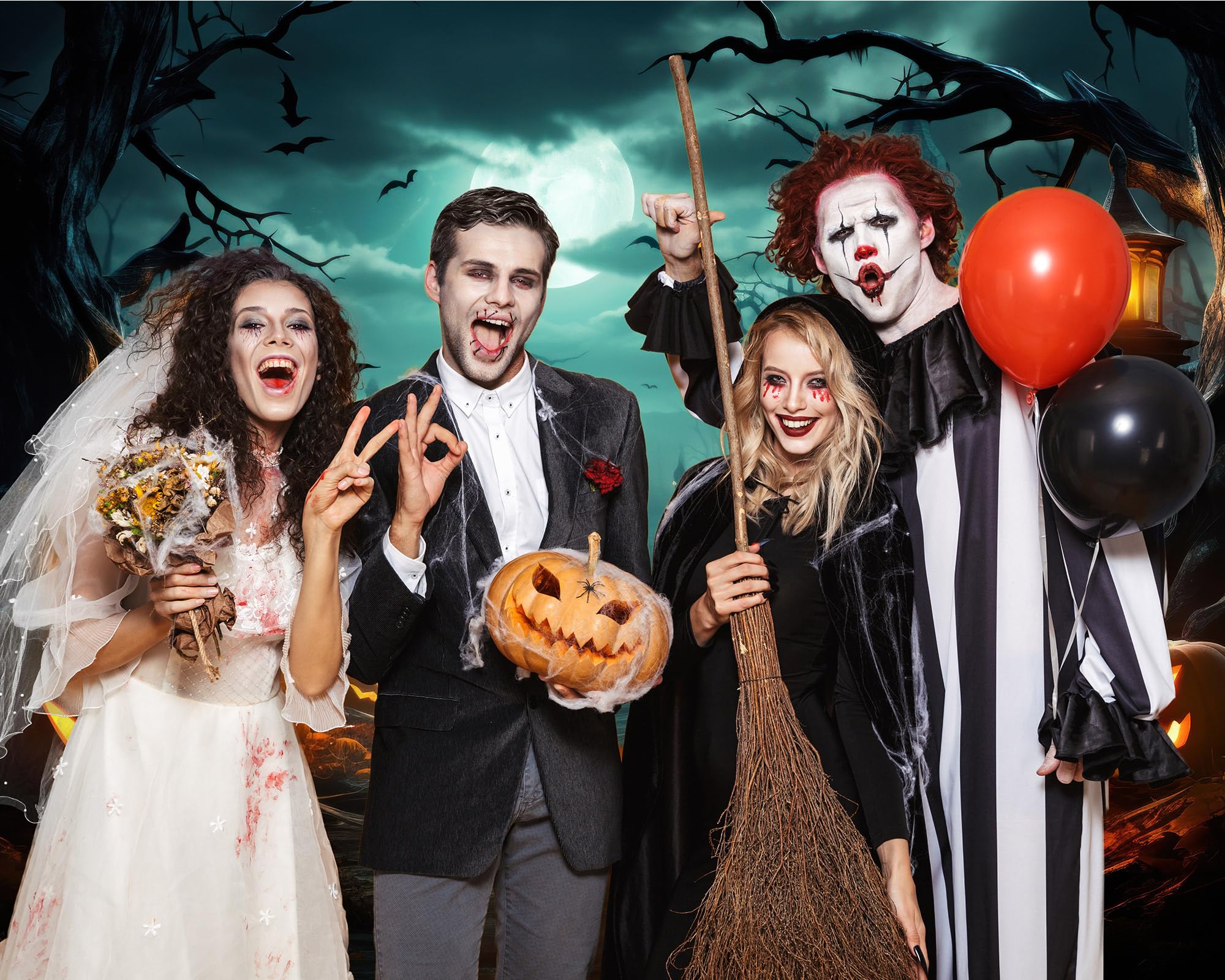 Peryiter 8 X 6 Ft Halloween Backdrop For Photography Horror Moon Night Pumpkin Photo Background Party Decorations Photo Props