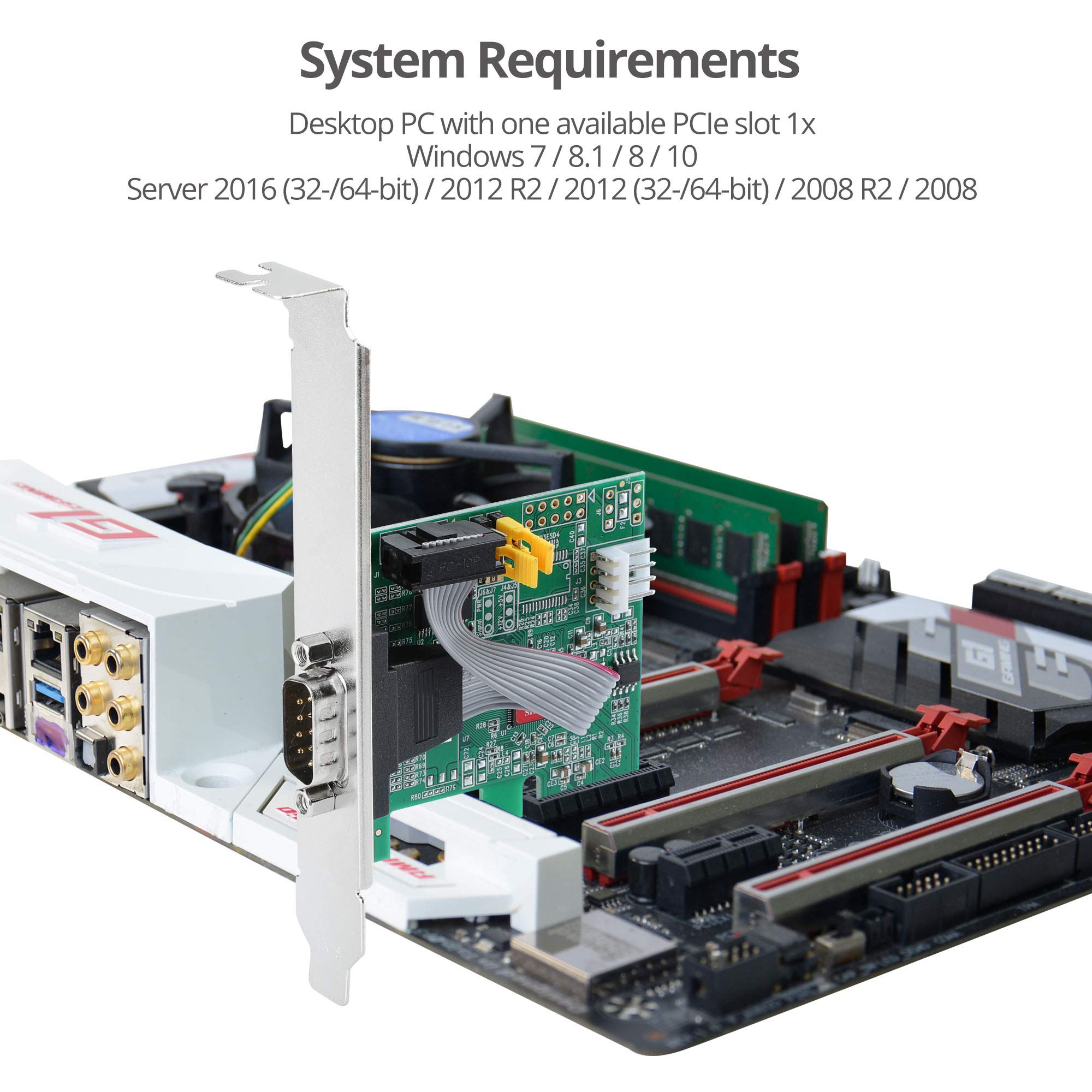 Siig Single Serial Pcie Card Adapter, 16650 Uart, Baud Rates Up To 250Kbps, Pcie 20 X1 To 1X Rs 232 Male 9 Pin Db9, Rs 232 5V Or